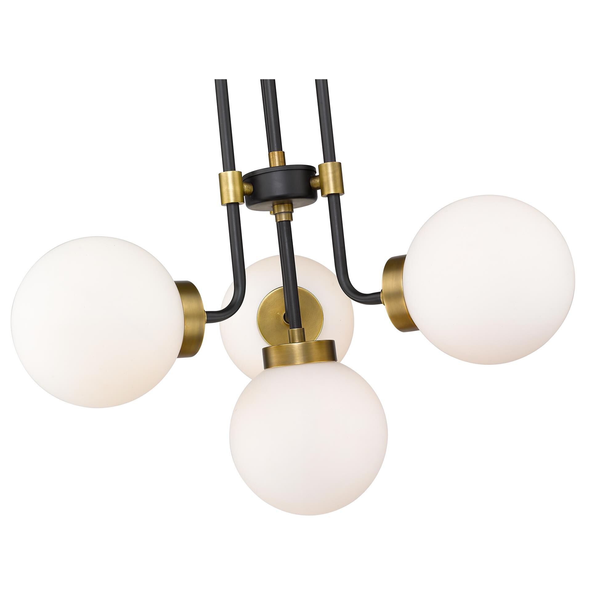 Shown in Matte Black + Olde Brass finish and Glass shade