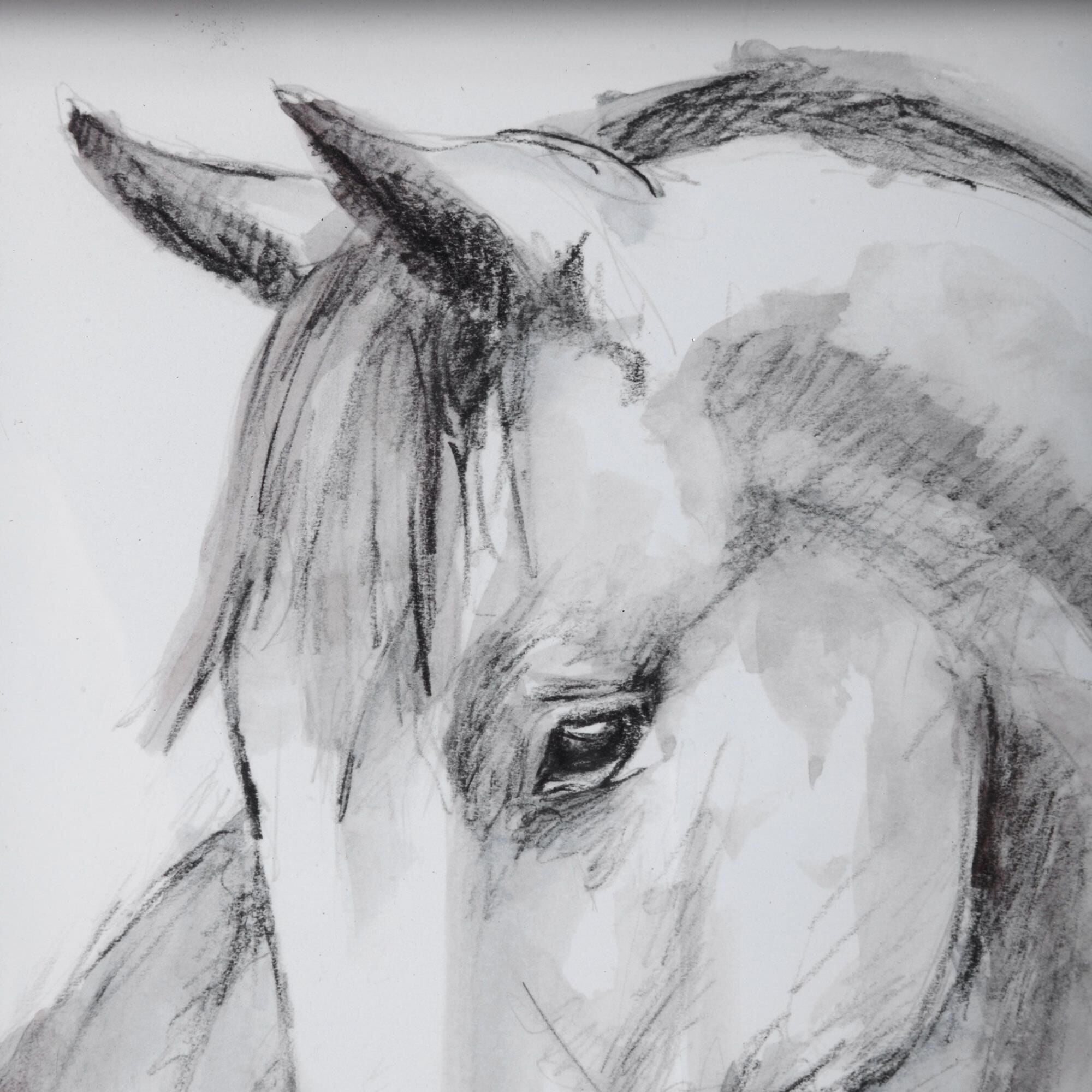 Shown in White, Gray, And Taupe Horse Prints In Slate Frames With Noticeable Texture, Gold Fillet, Under Glas finish