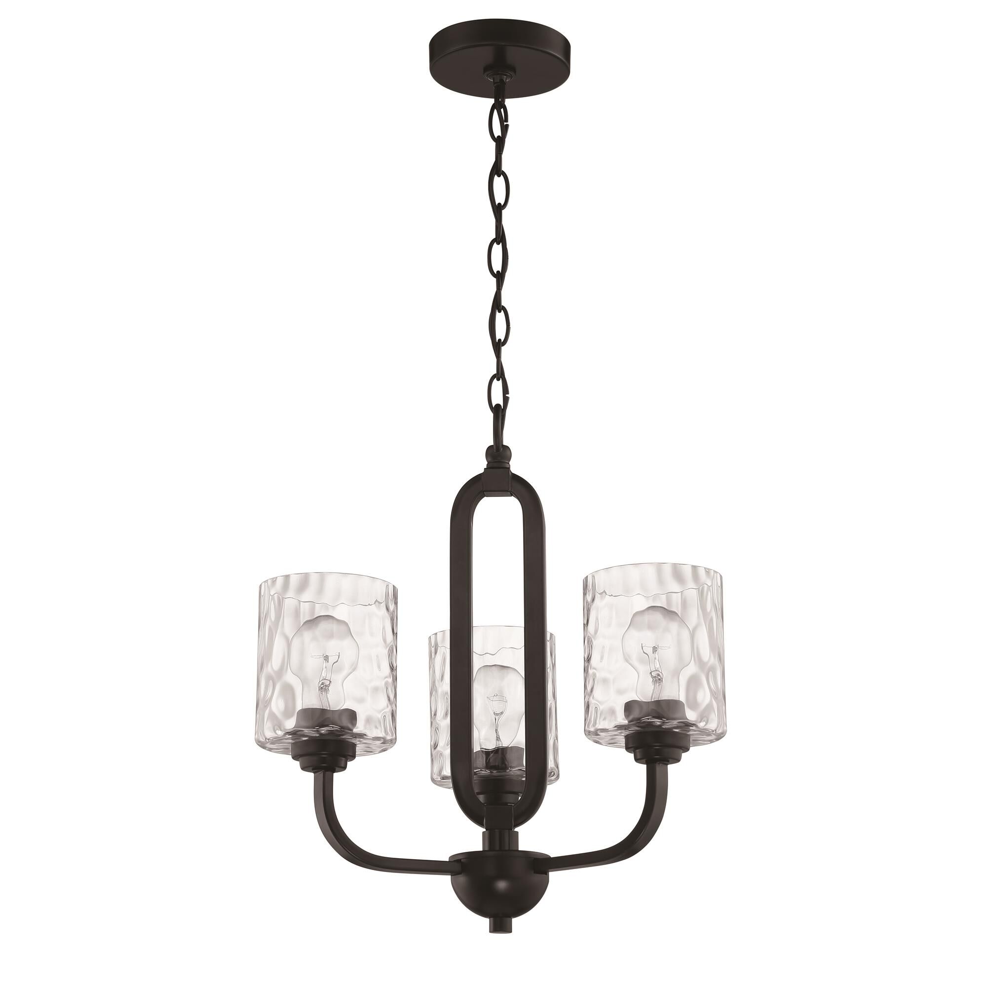 Shown in Flat Black finish and Clear Hammered glass and Glass shade