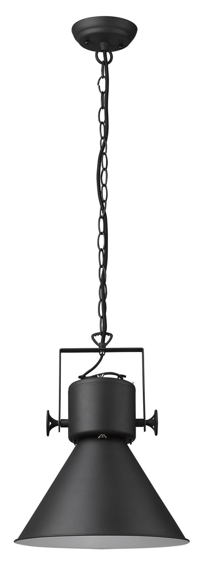 Shown in Matte Black finish and Black glass and Black Metal Cone Shaped  W/ White Interior shade