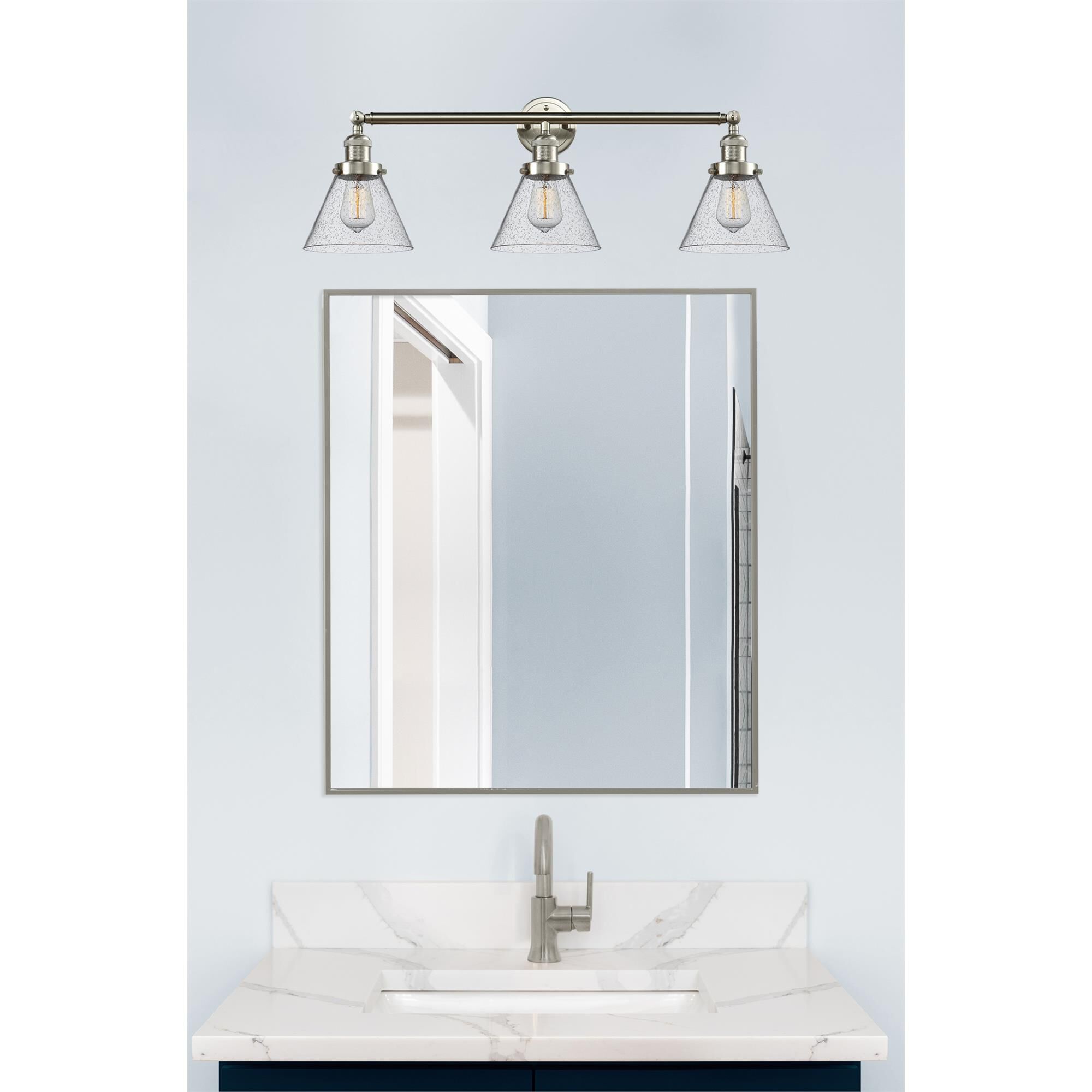 Shown in Brushed Satin Nickel finish and Seedy glass