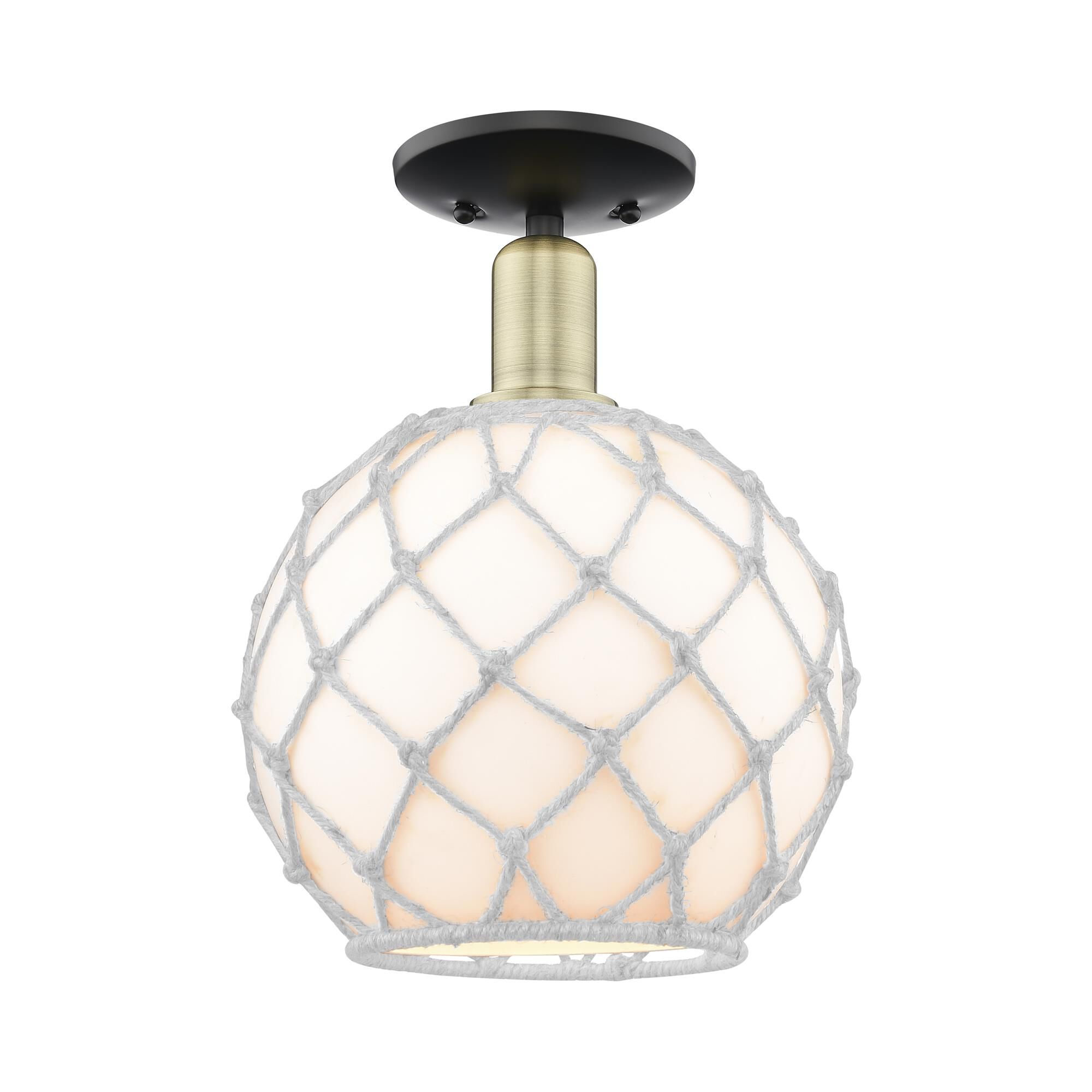 Shown in Black Antique Brass finish and White with White Rope glass