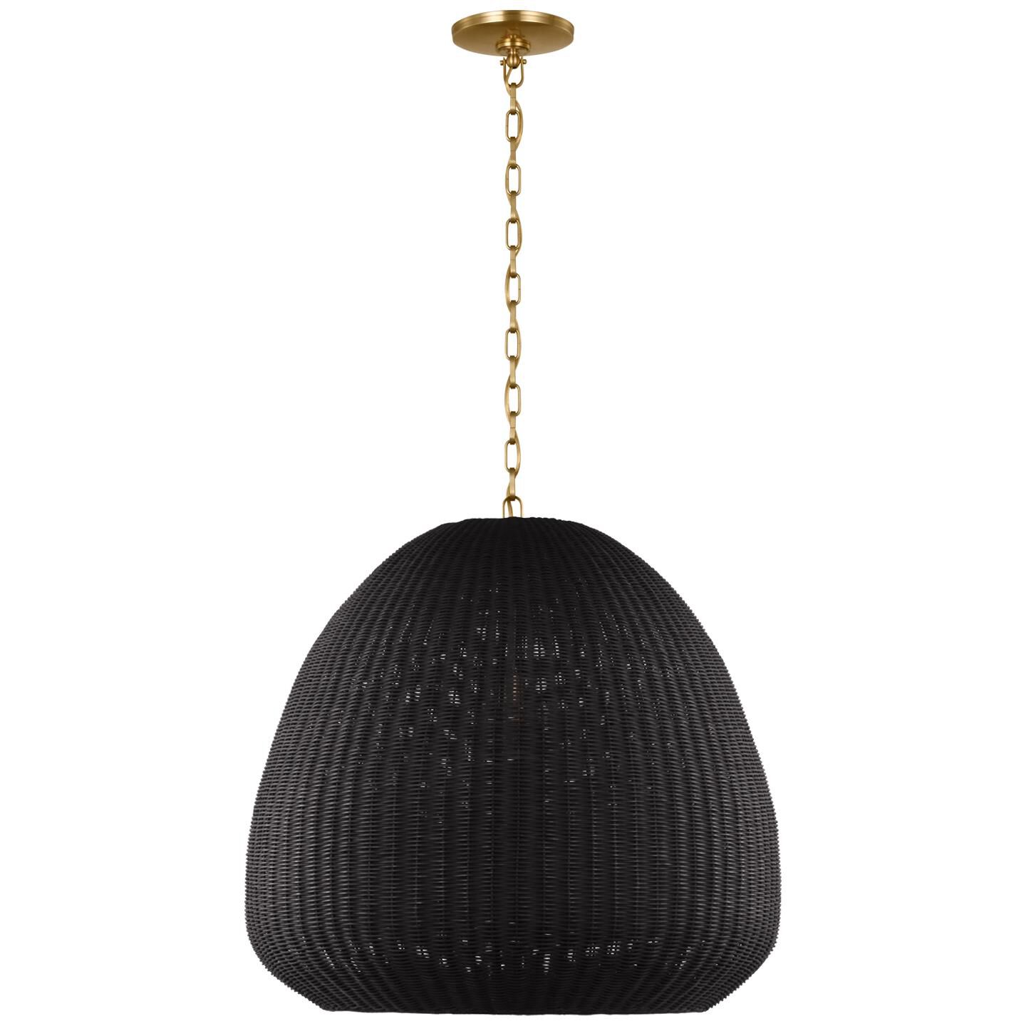 Shown in Antique-Burnished Brass finish and Charcoal Wicker shade