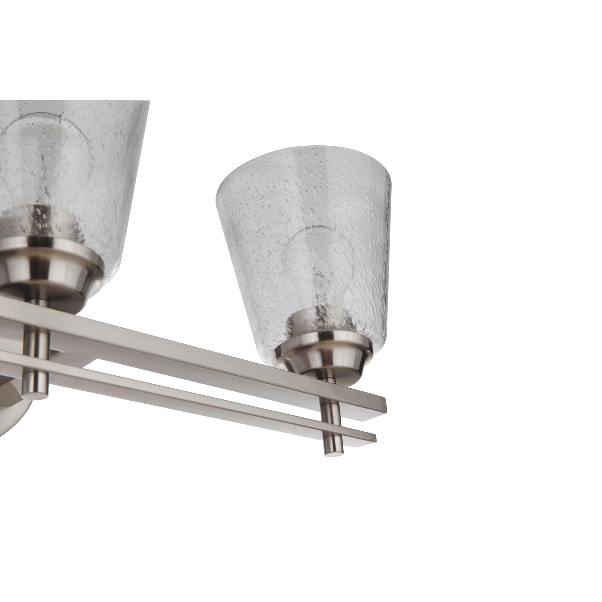 Shown in Brushed Polished Nickel finish and Clear Seeded glass and Glass shade
