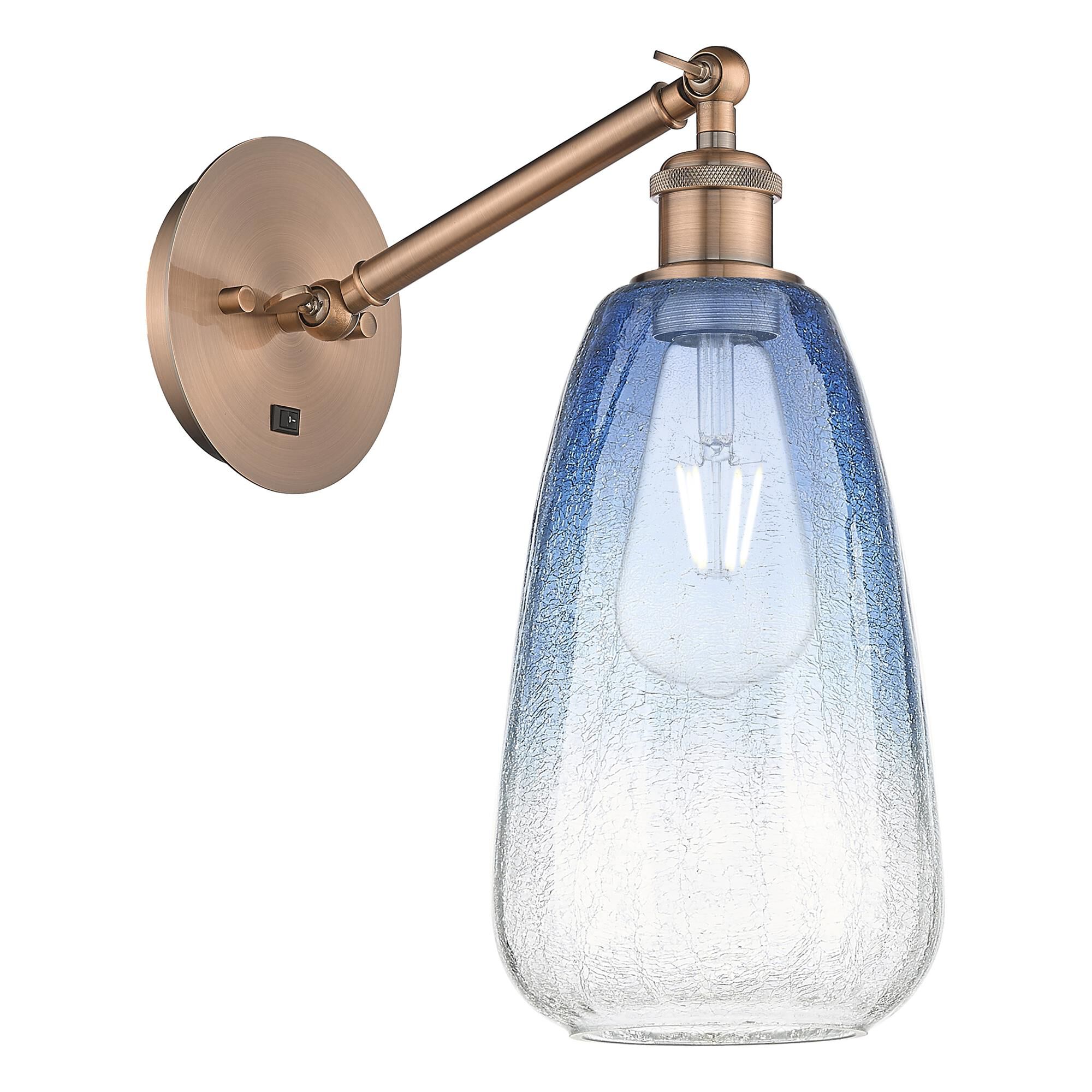 Shown in Antique Copper finish and Sapphire Blue glass