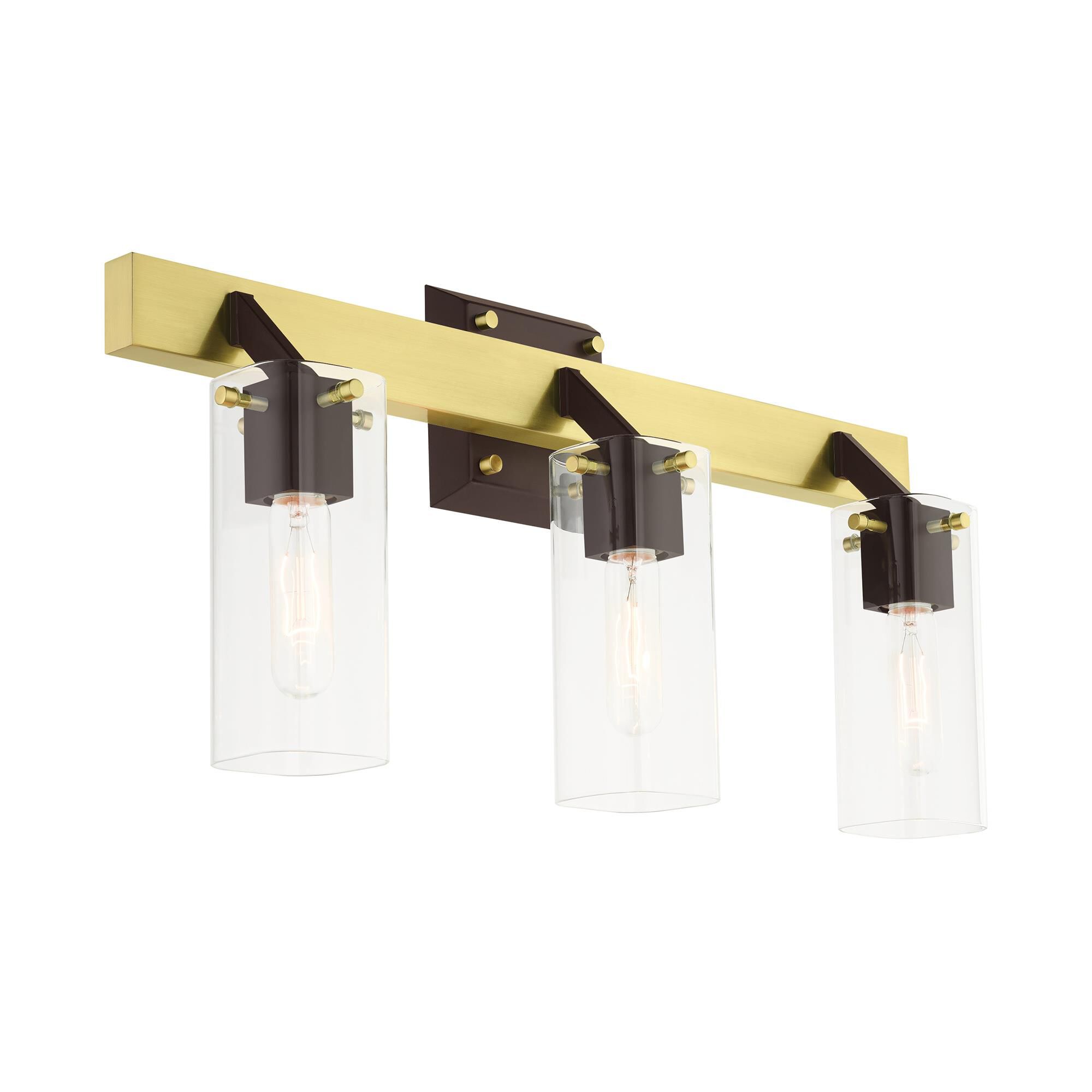 Shown in Satin Brass finish and Clear Square  With Rounded Corners glass