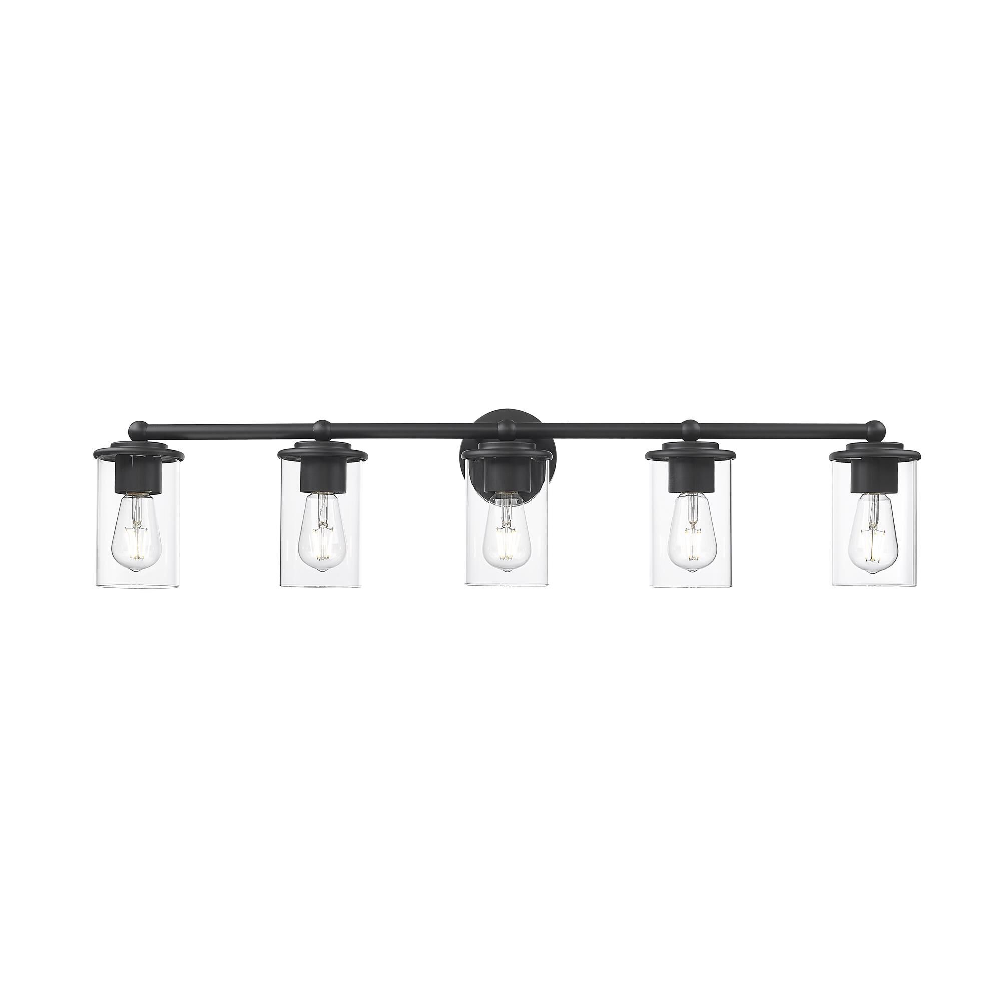 Shown in Matte Black finish and Clear glass and Clear shade
