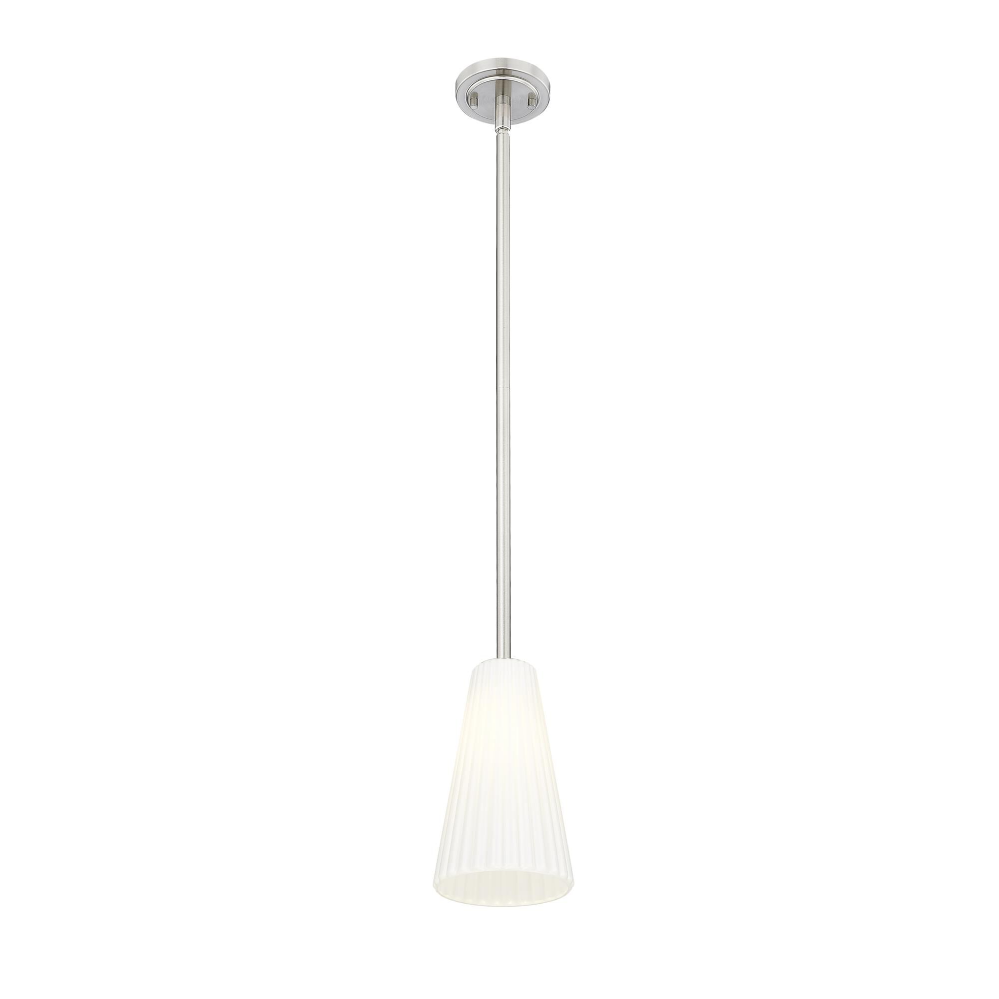 Shown in Brushed Nickel finish and White glass and White shade