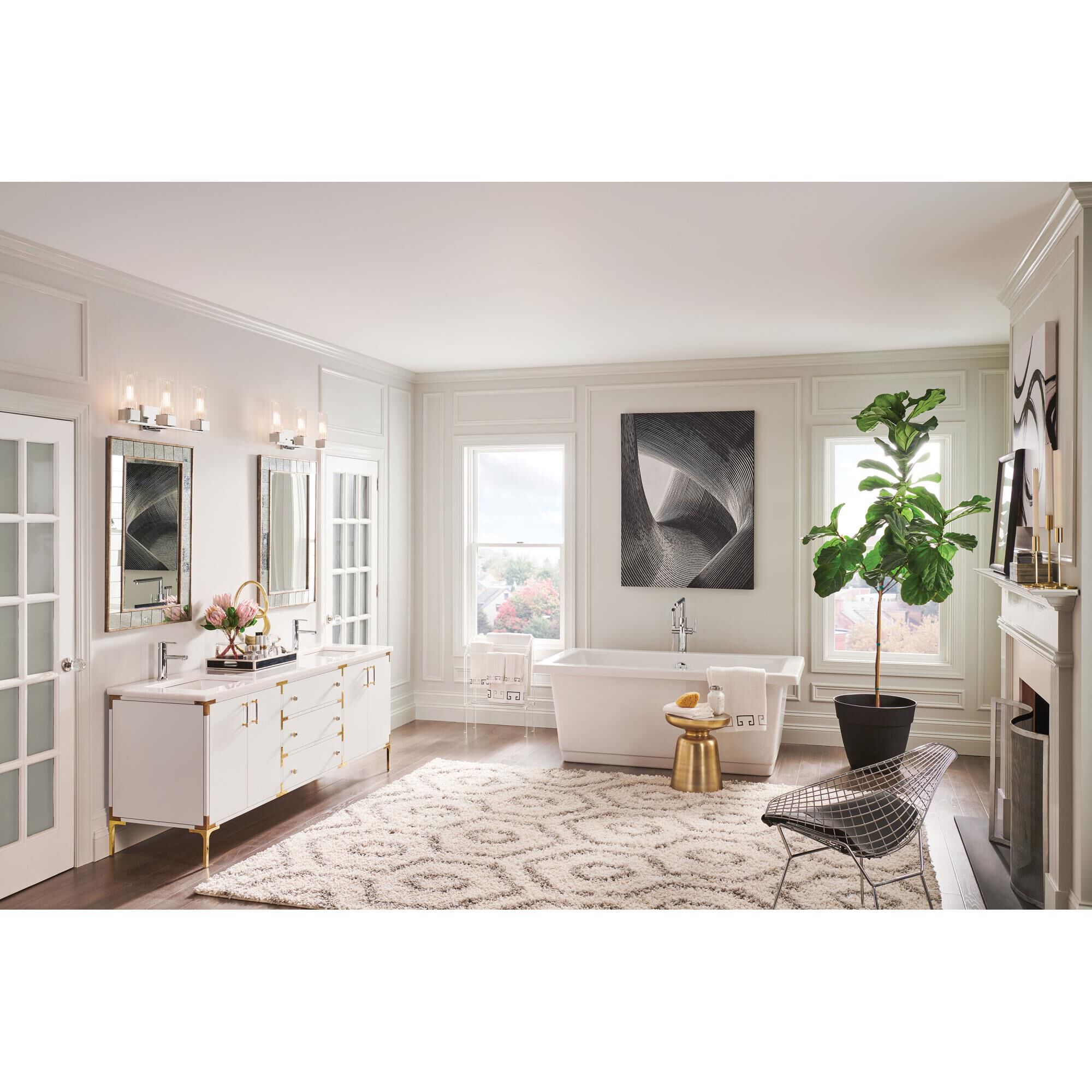 Shown in Polished Nickel finish and Ribbed Clear glass