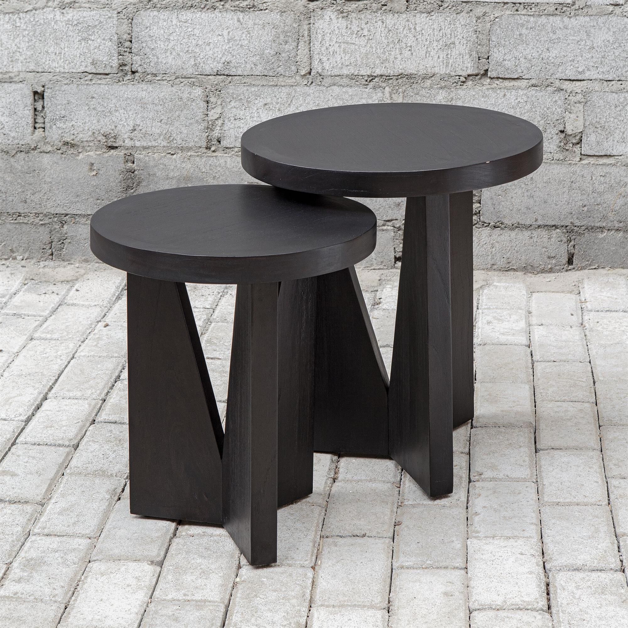 Shown in Modern And Sophisticated, This Set Of Two Nesting Tables Features Strong Angular Lines And Is Layere finish