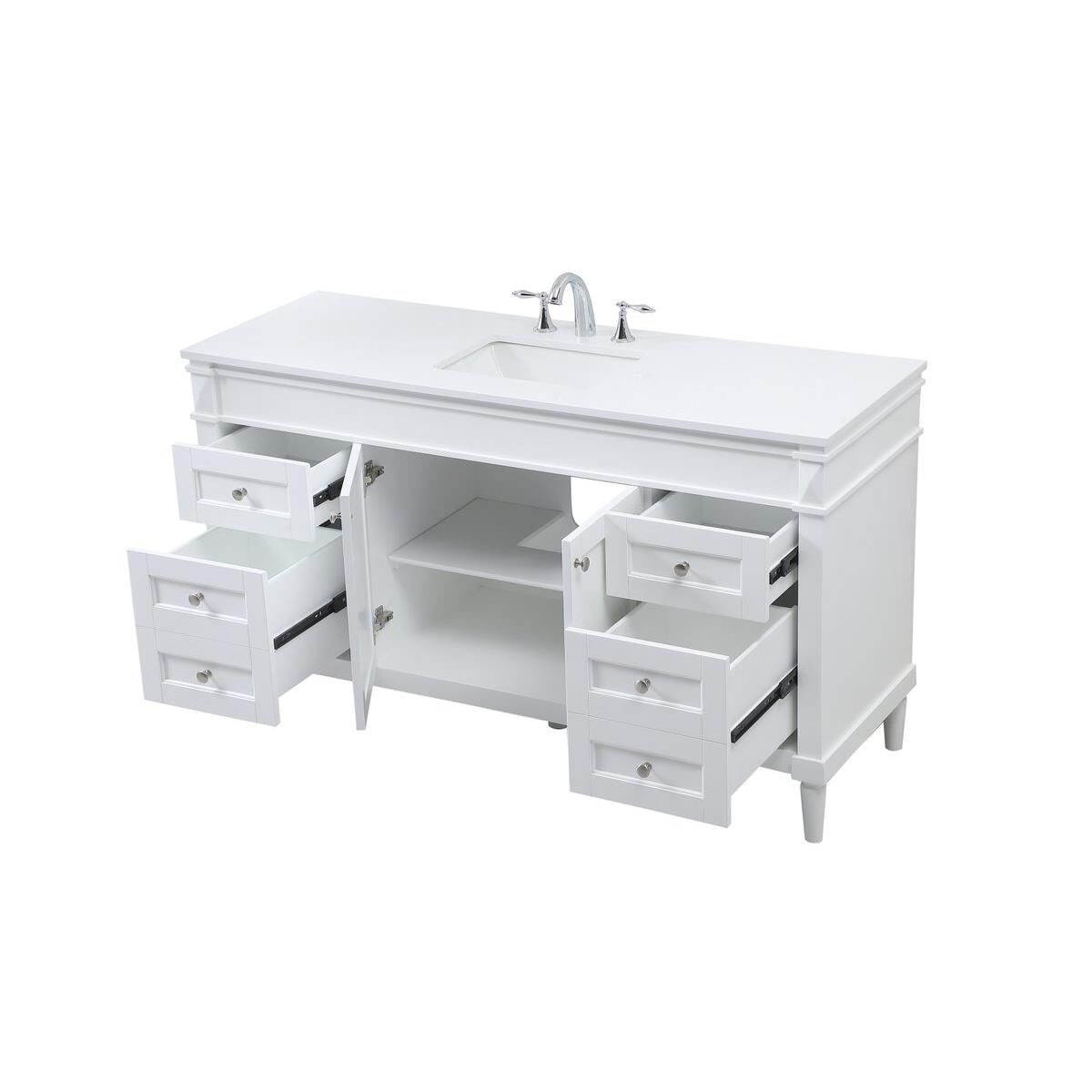 Shown in White finish and Single Bathroom Vanity accent