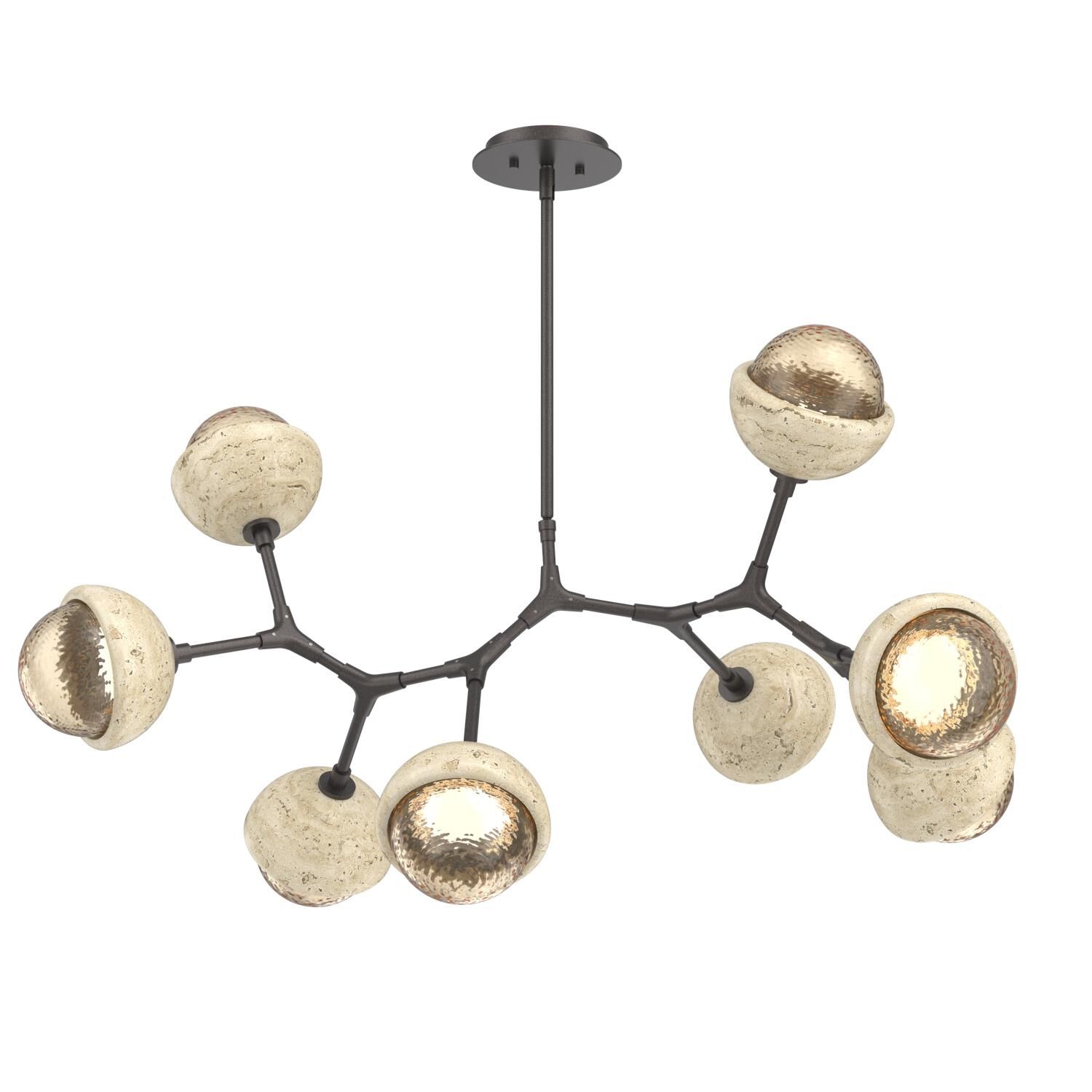 Shown in Graphite finish and Amber glass and Travertine Stone accent
