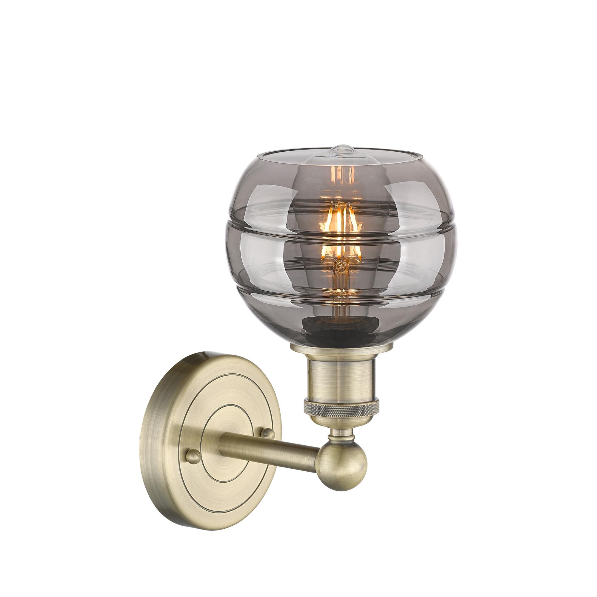 Shown in Antique Brass finish and Light Smoke glass