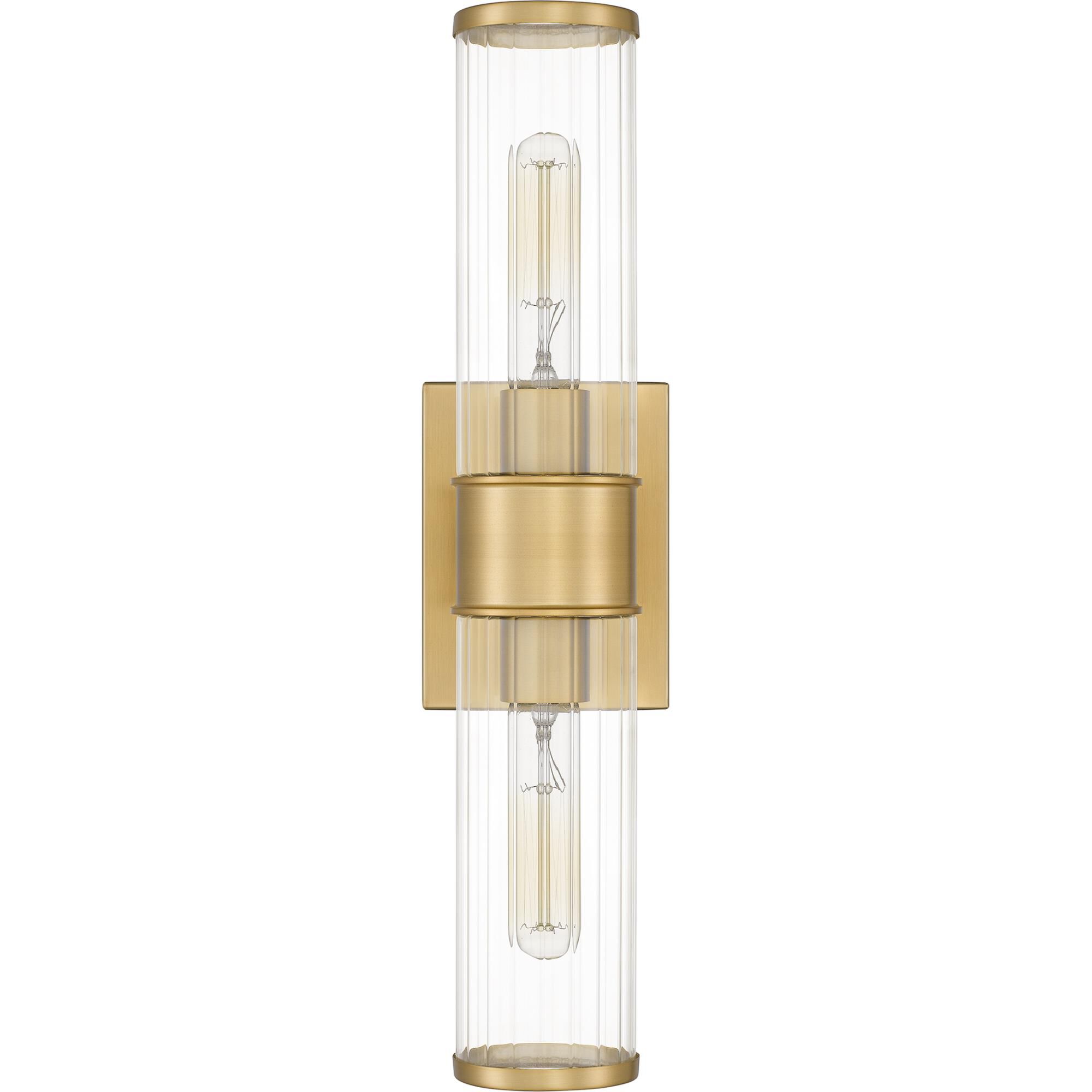 Shown in Aged Brass finish and Clear Ribbed Glass shade