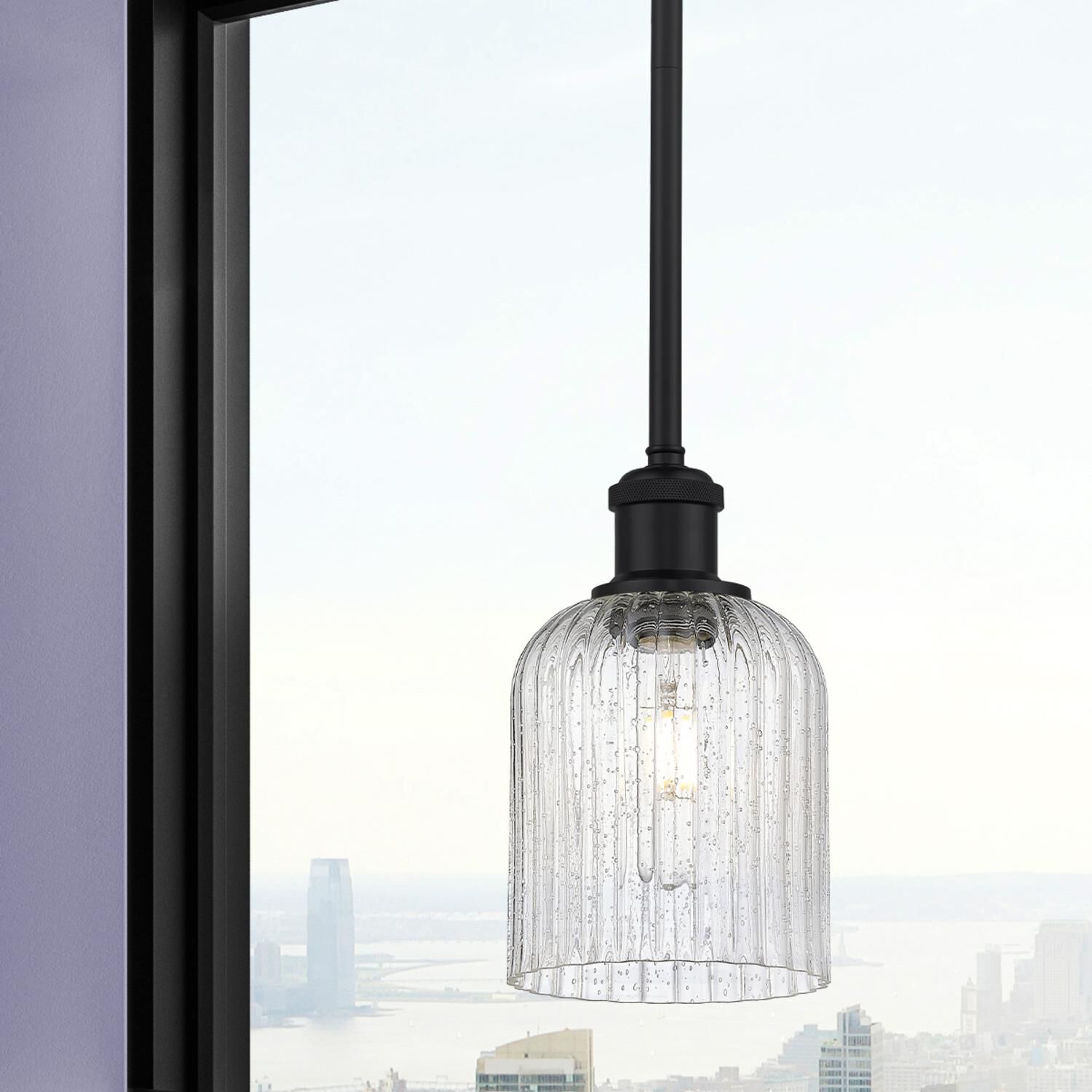 Shown in Matte Black finish and Seedy glass