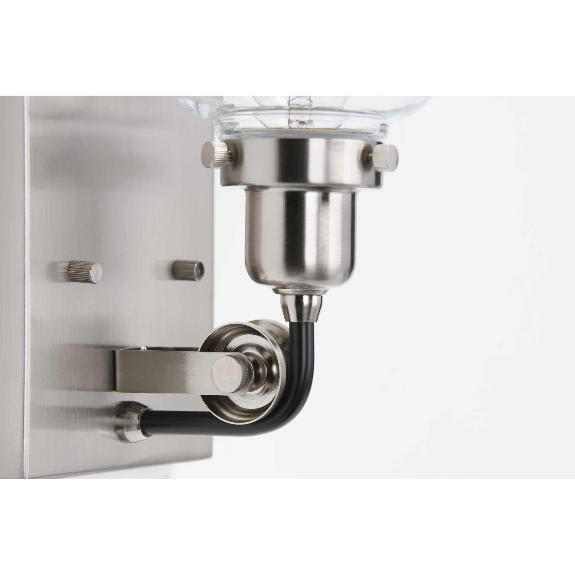 Shown in Brushed Nickel finish and Clear glass