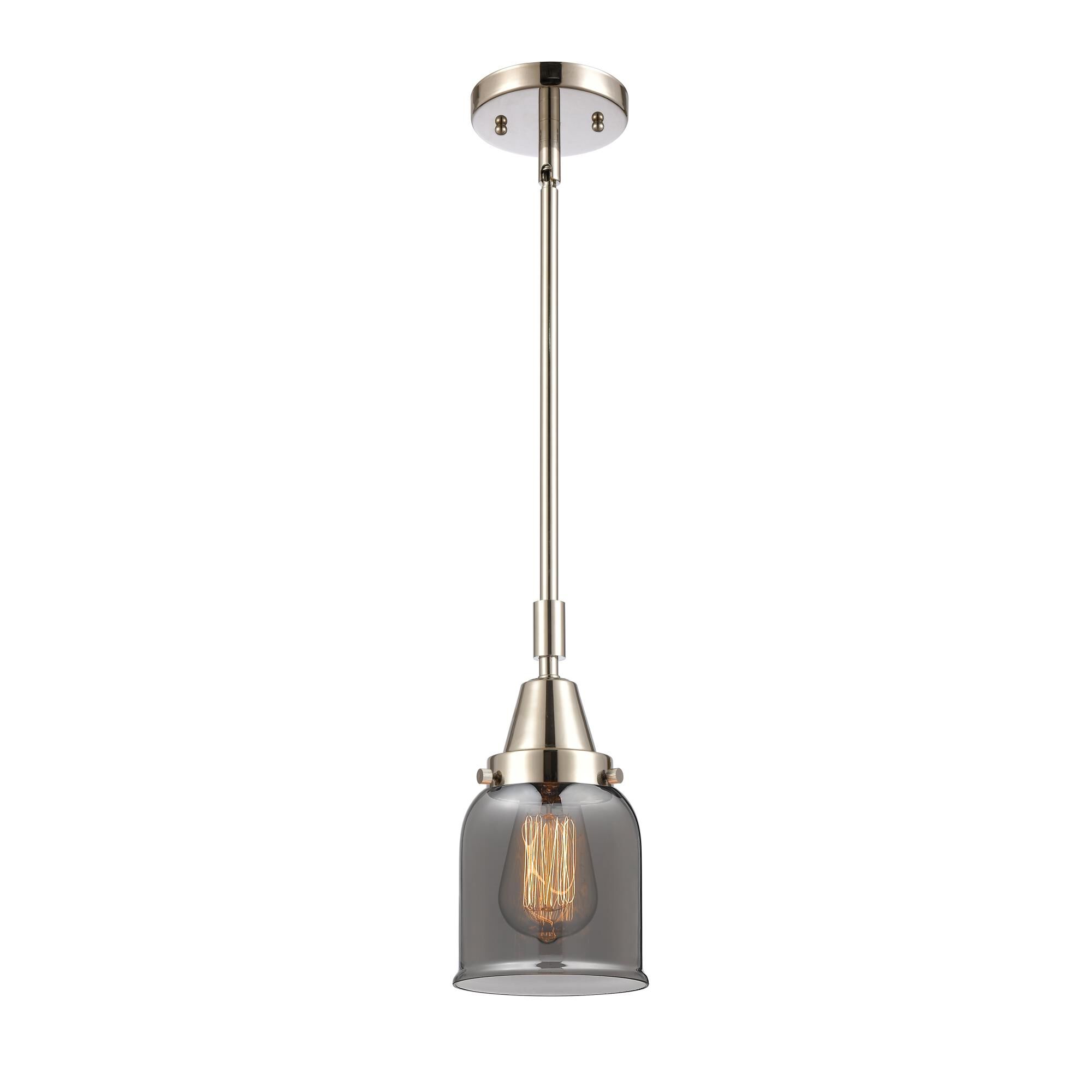 Shown in Polished Nickel finish and Plated Smoke Small Bell glass