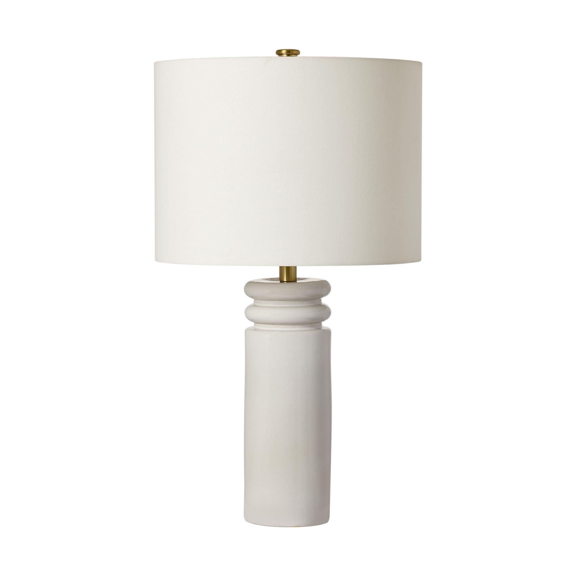 Shown in Glossy White finish and White Linen shade