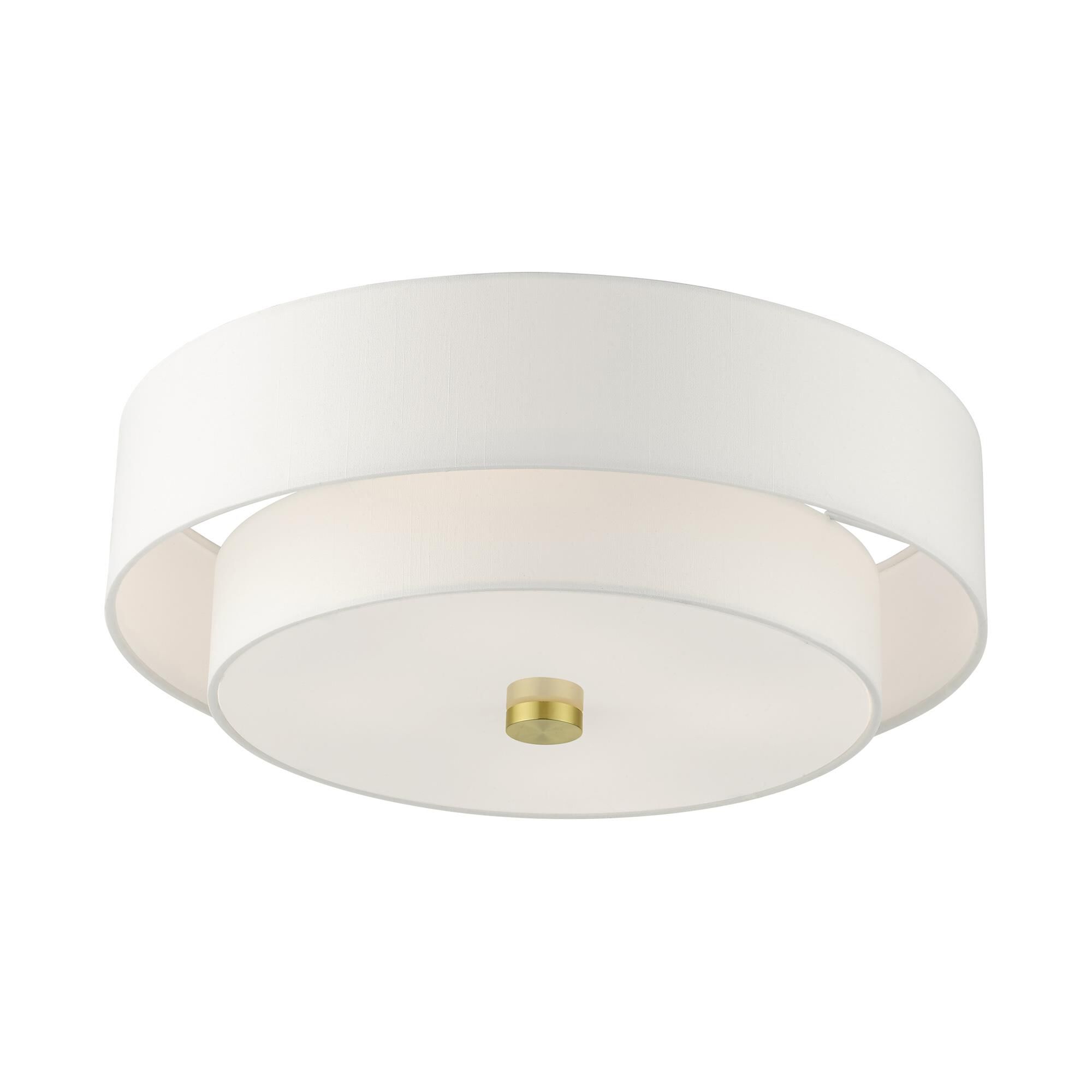 Shown in Satin Brass finish and Hand Crafted Hardback  Completely Finished With Off-White Color Fabric Outside and Inside shade