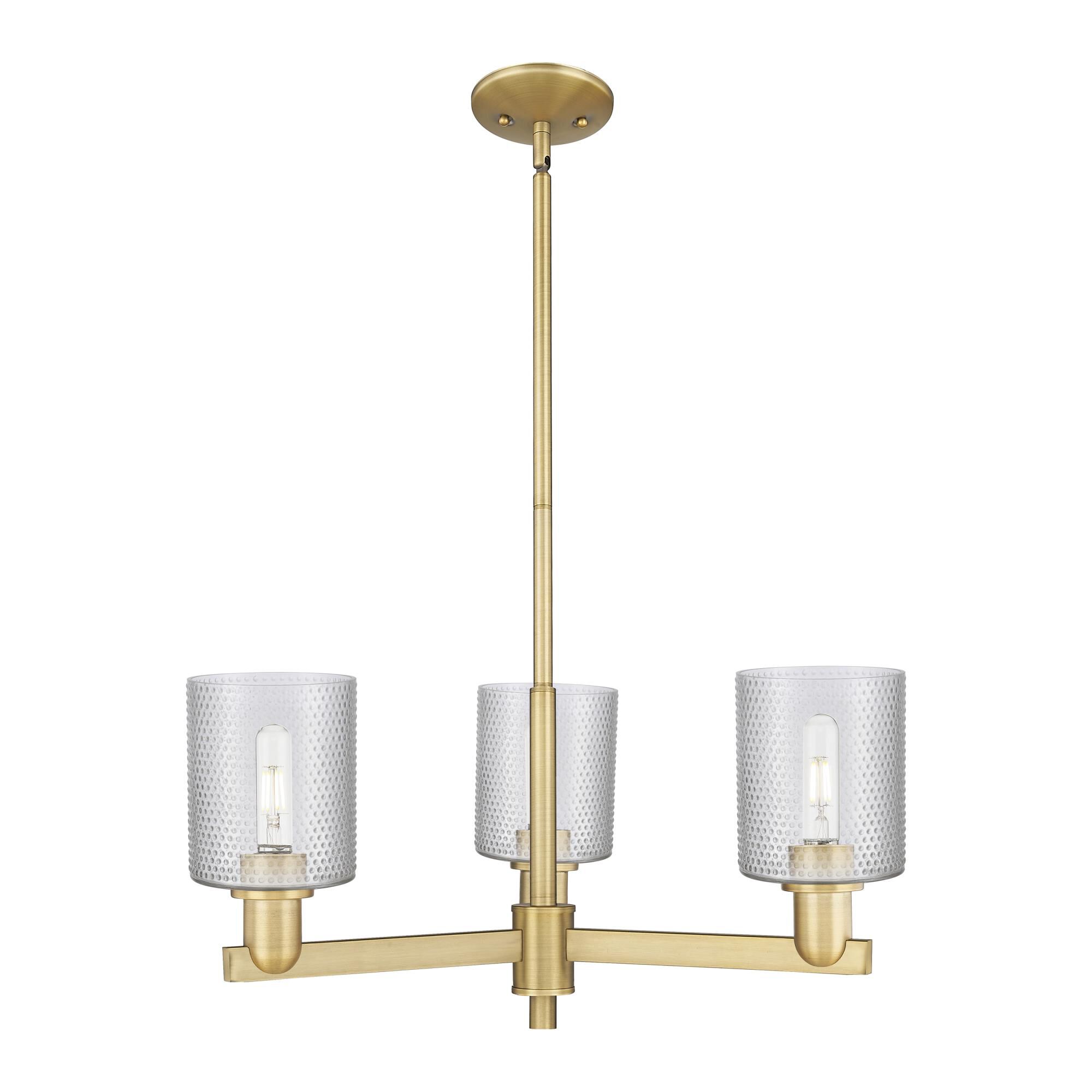 Shown in Brushed Brass finish and Clear glass