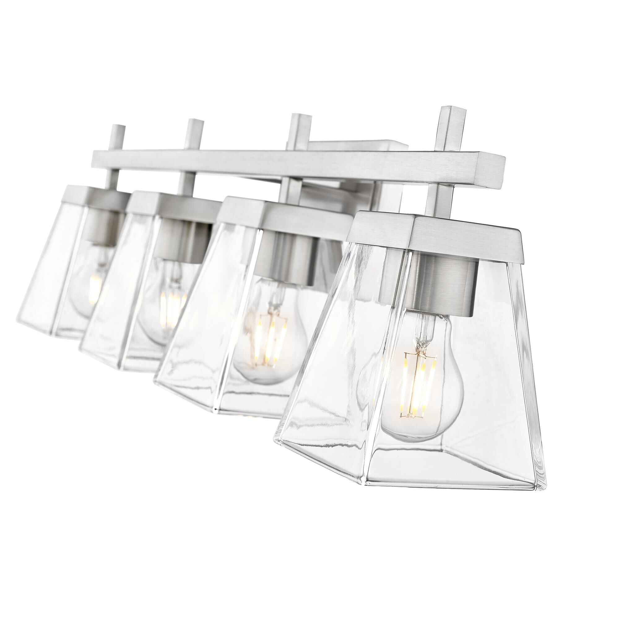 Shown in Brushed Nickel finish and Clear glass