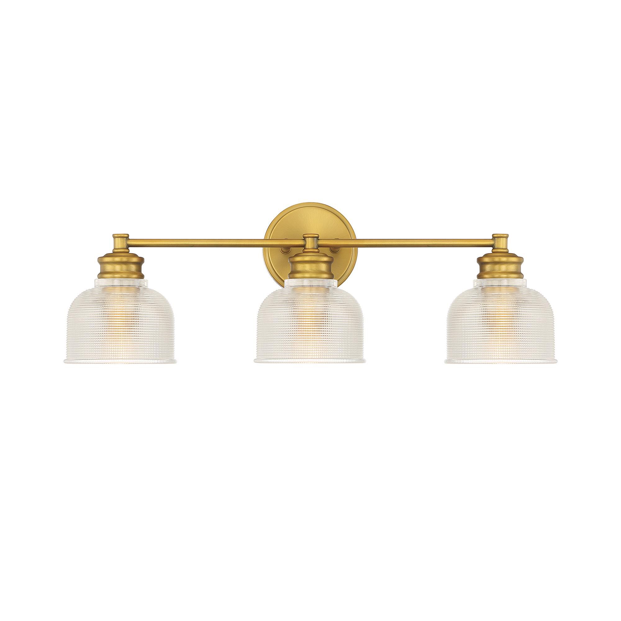 Shown in Natural Brass finish and Clear Halophane glass
