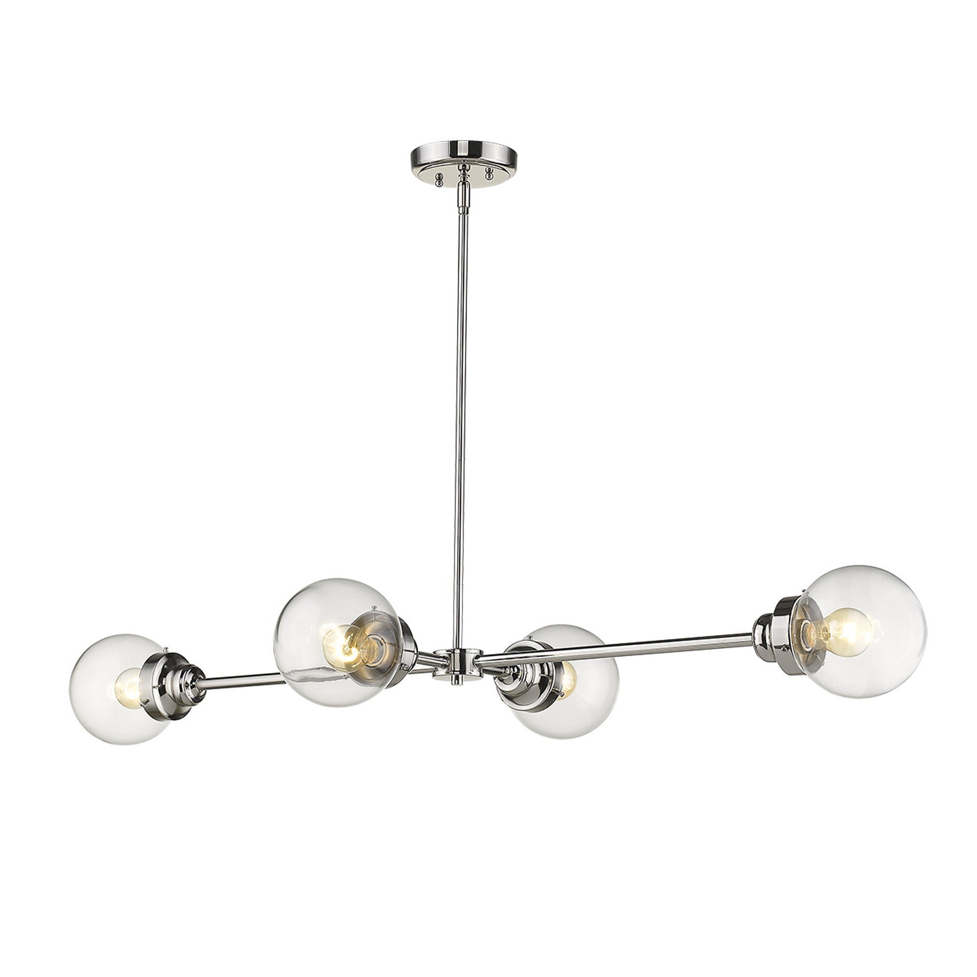 Shown in Polished Nickel finish and Clear glass and Clear, Glass Globes shade