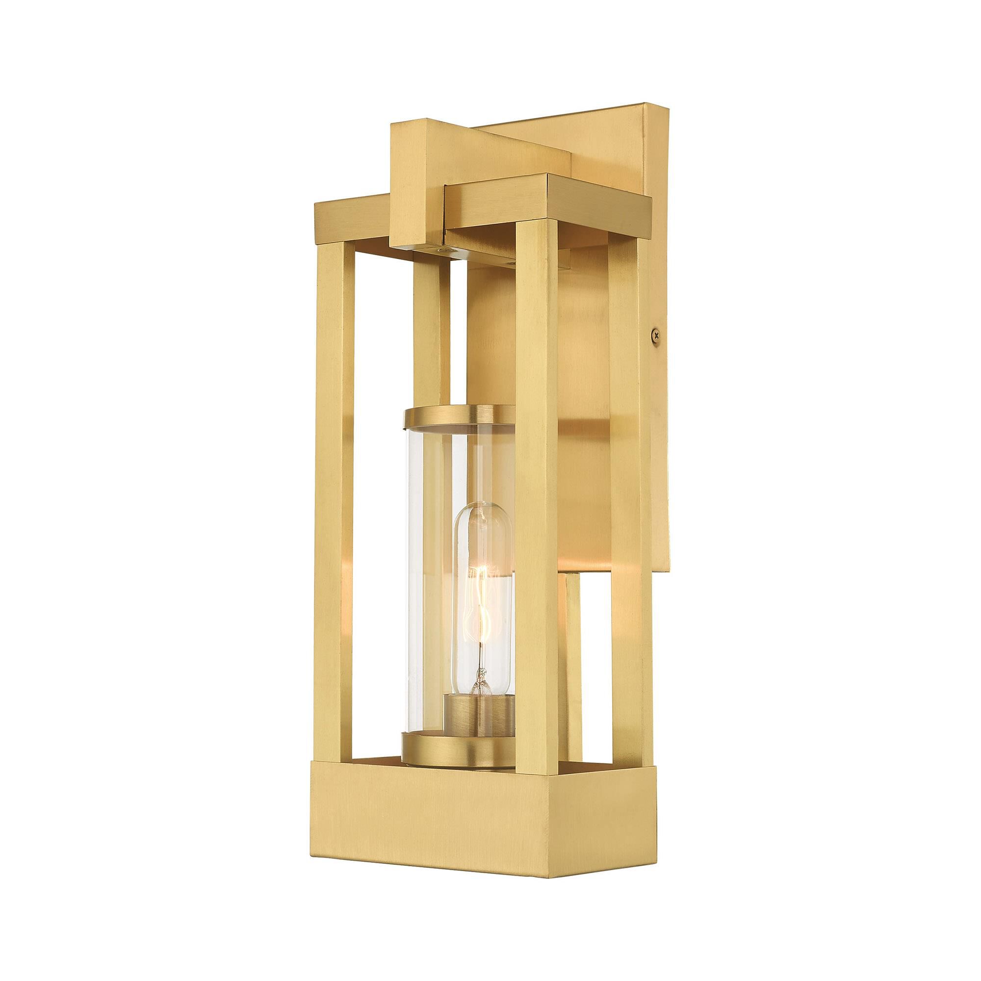 Shown in Satin Brass finish and Cylinder Clear glass