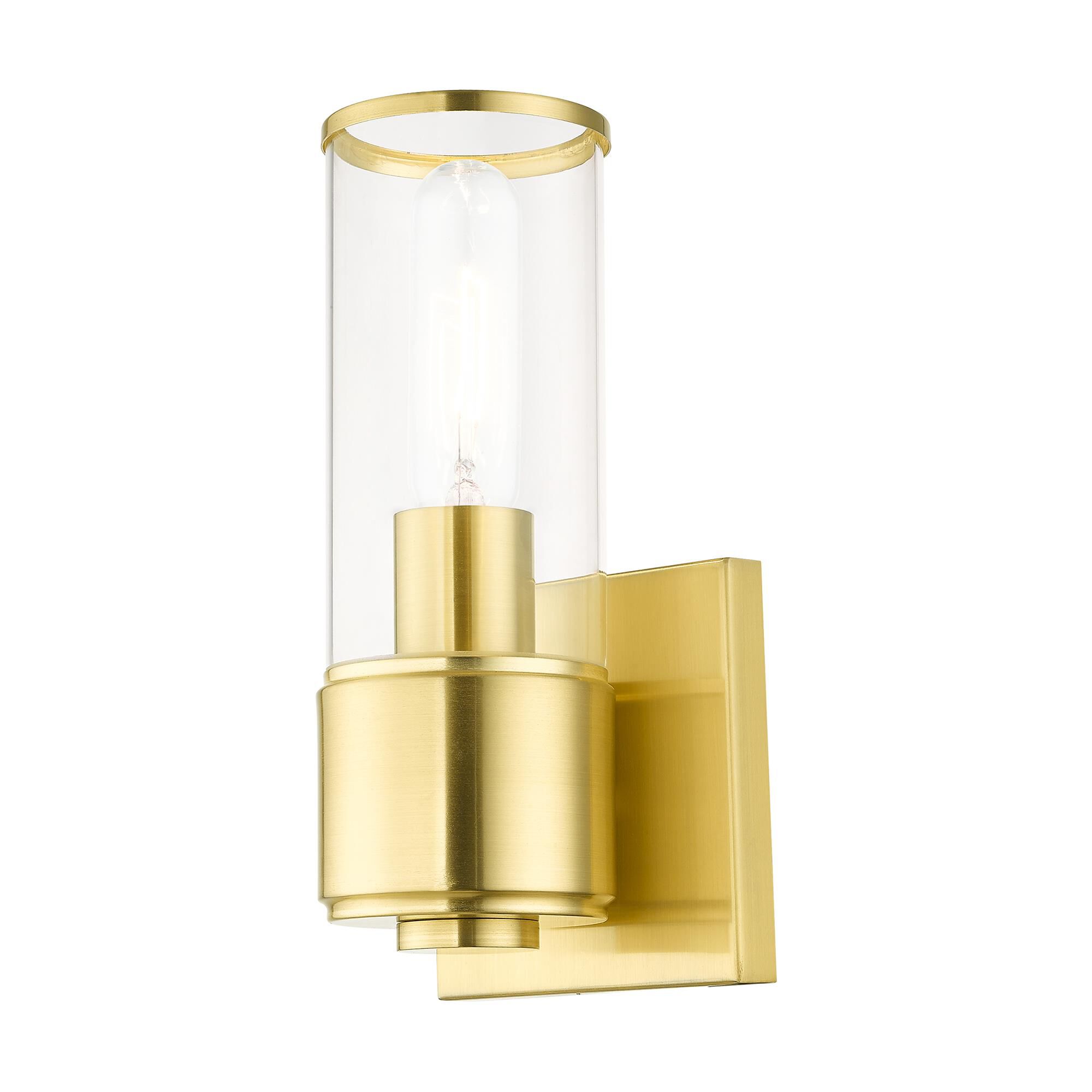 Shown in Satin Brass finish and Clear  glass