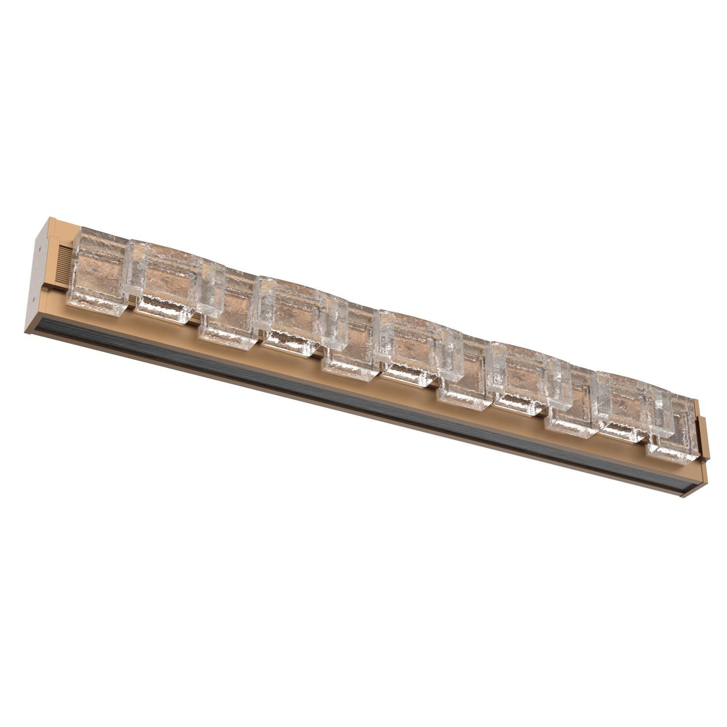 Shown in Novel Brass finish and Rough Seedy glass and Dark Oak accent