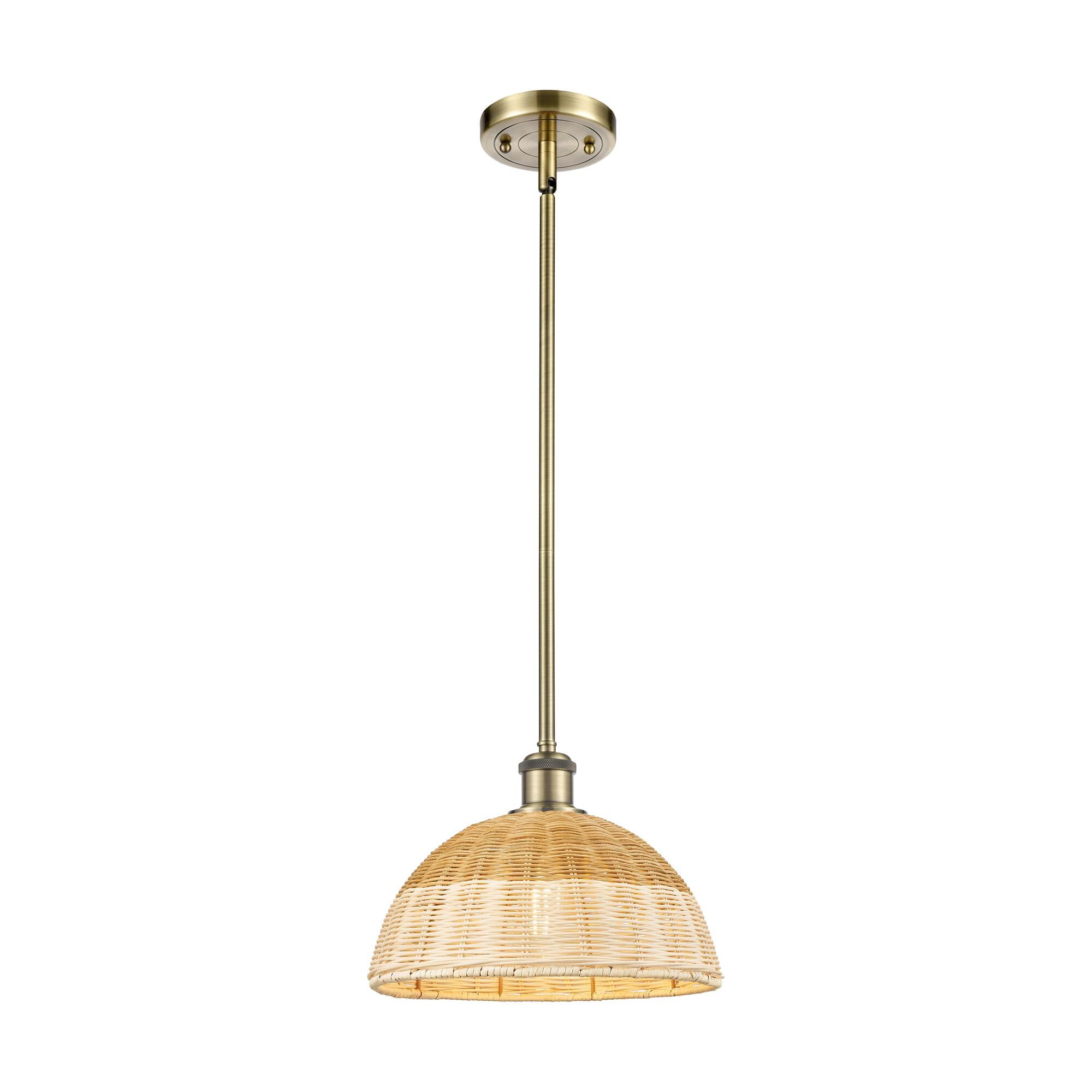 Shown in Antique Brass finish and Natural shade