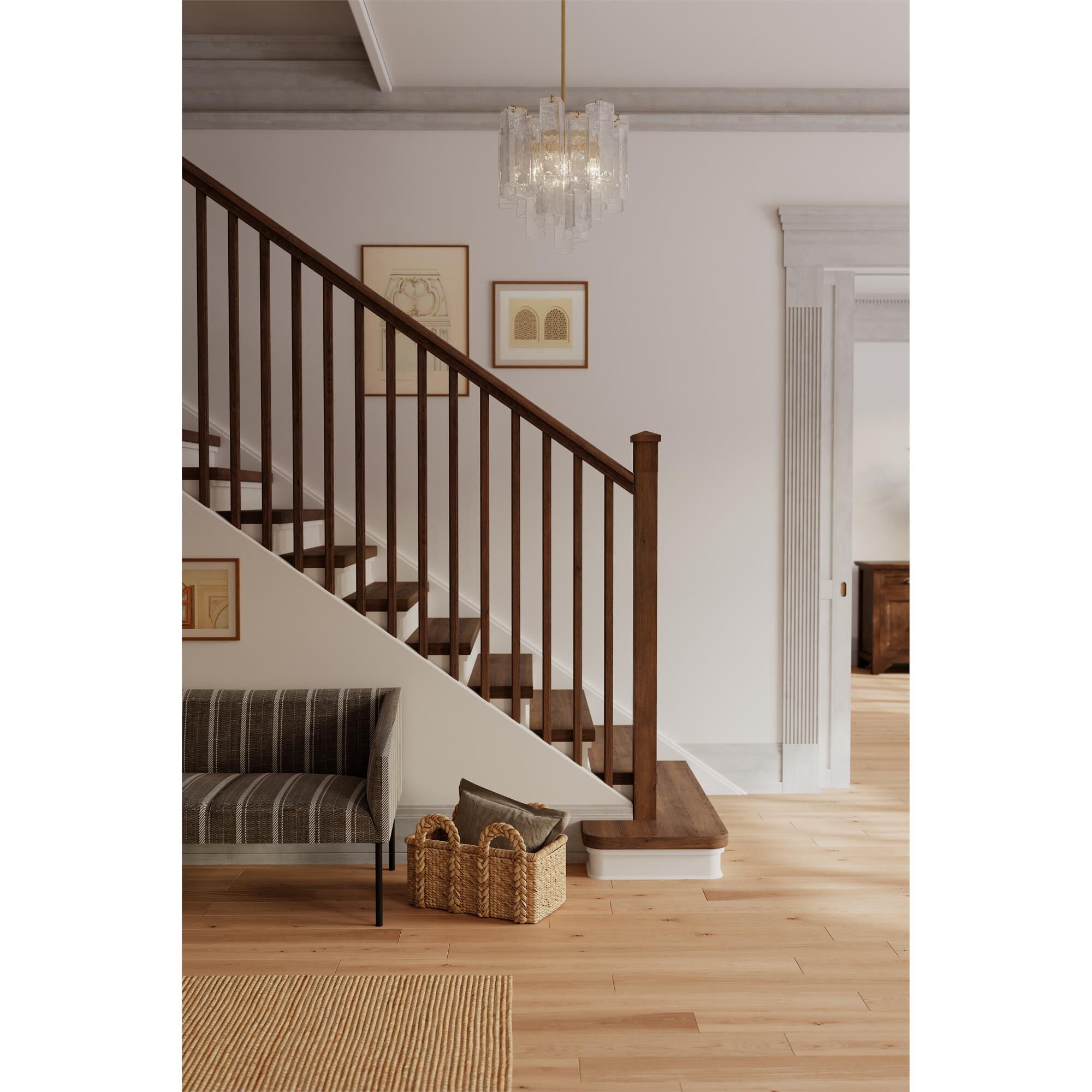 Shown in Legacy Brass finish and Clear Handmade glass