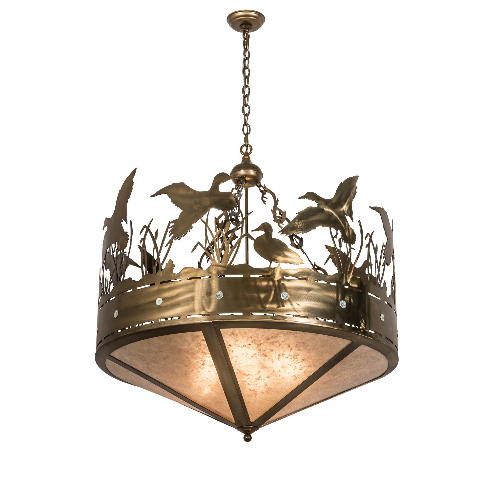 Shown in Antique Copper Finish finish and Silver Mica glass