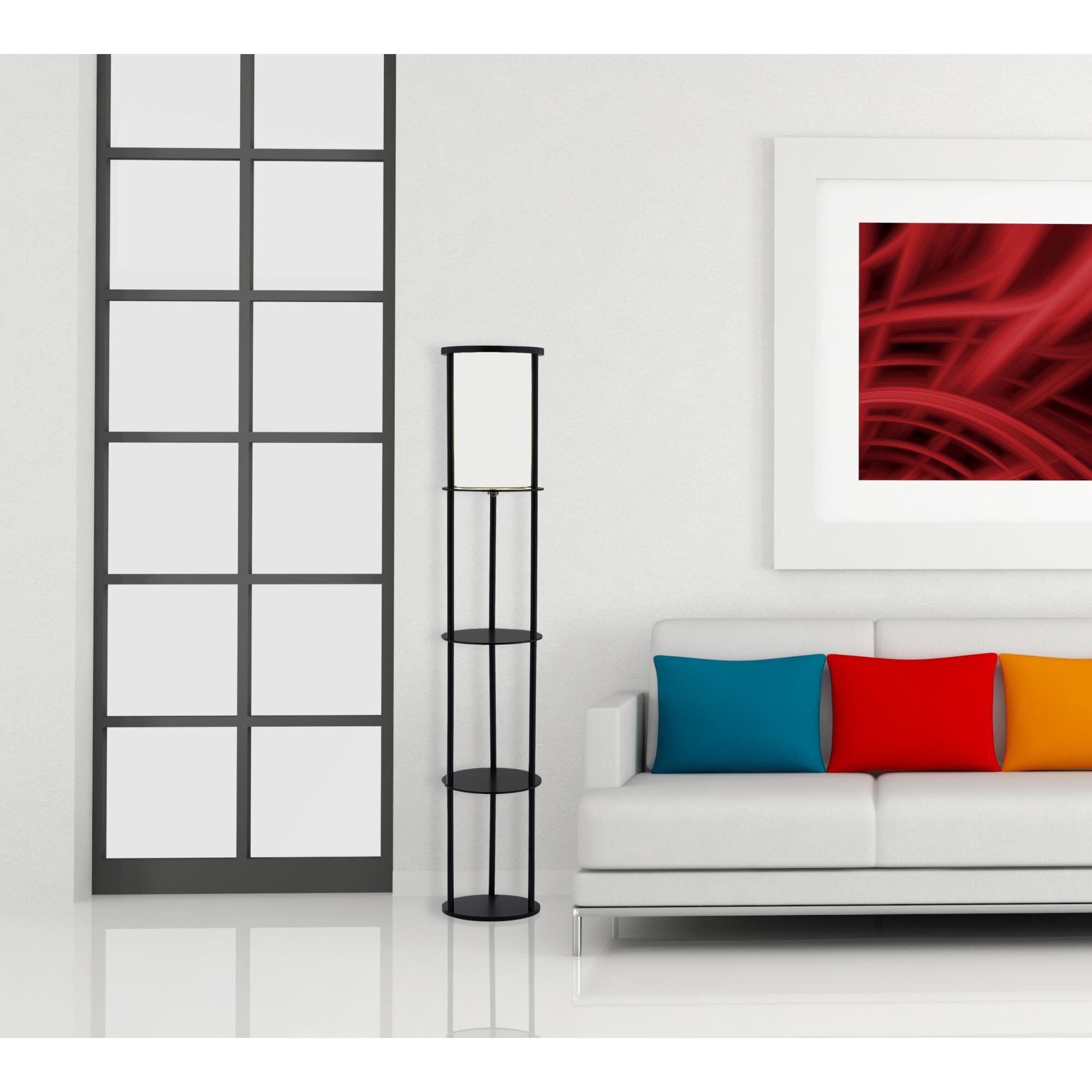 Shown in Black Painted Mdf Shelves & Beech Wood Tubes finish and White shade