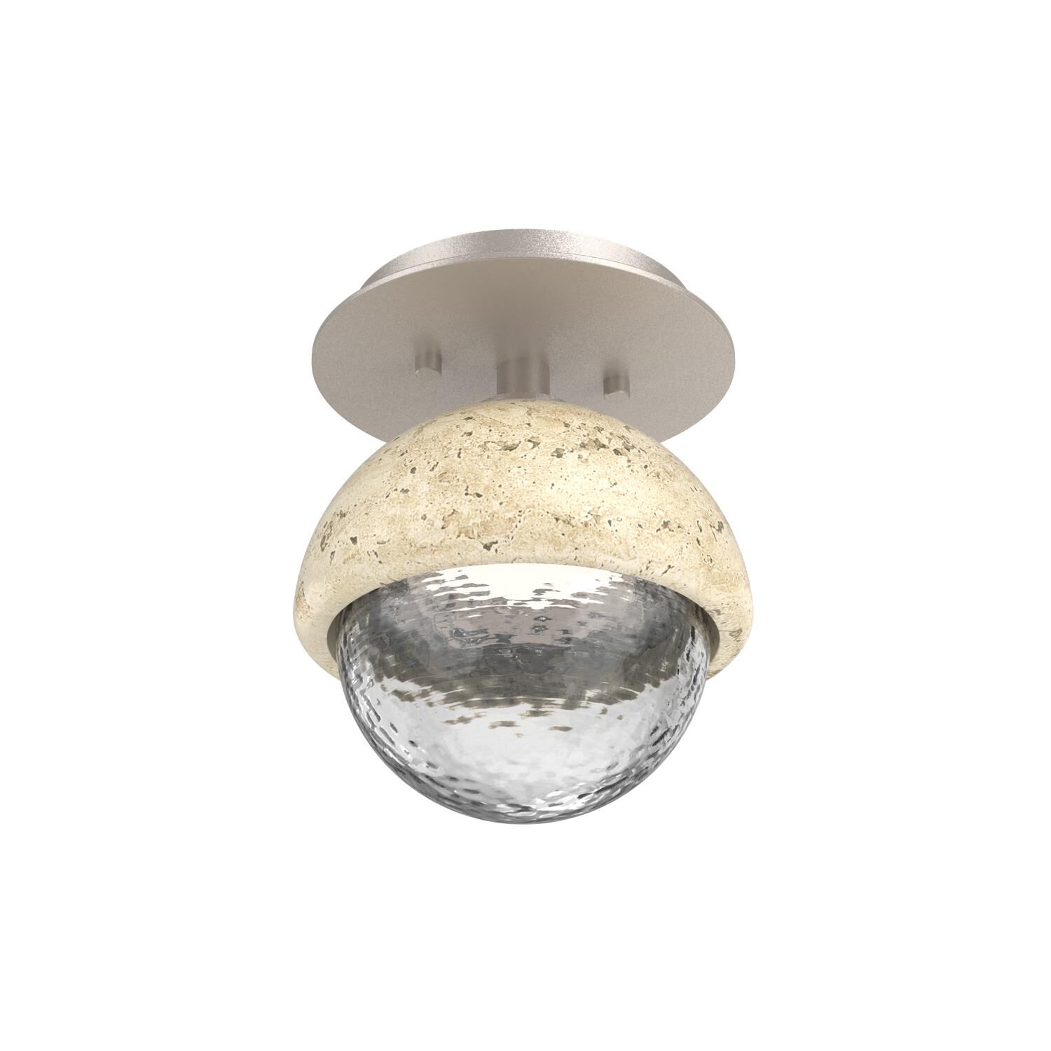 Shown in Beige Silver finish and Clear glass and Travertine Stone accent