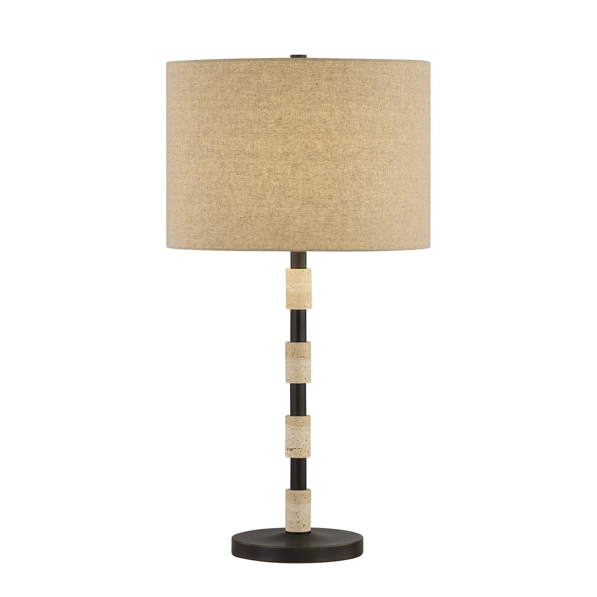 Shown in Mediterranean Bronze finish and Beige Fabric shade