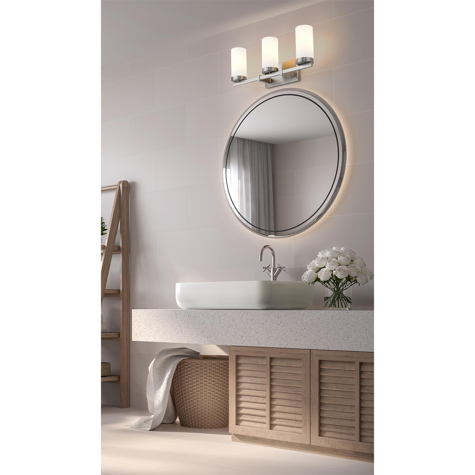 Shown in Brushed Nickel finish and White glass and White shade