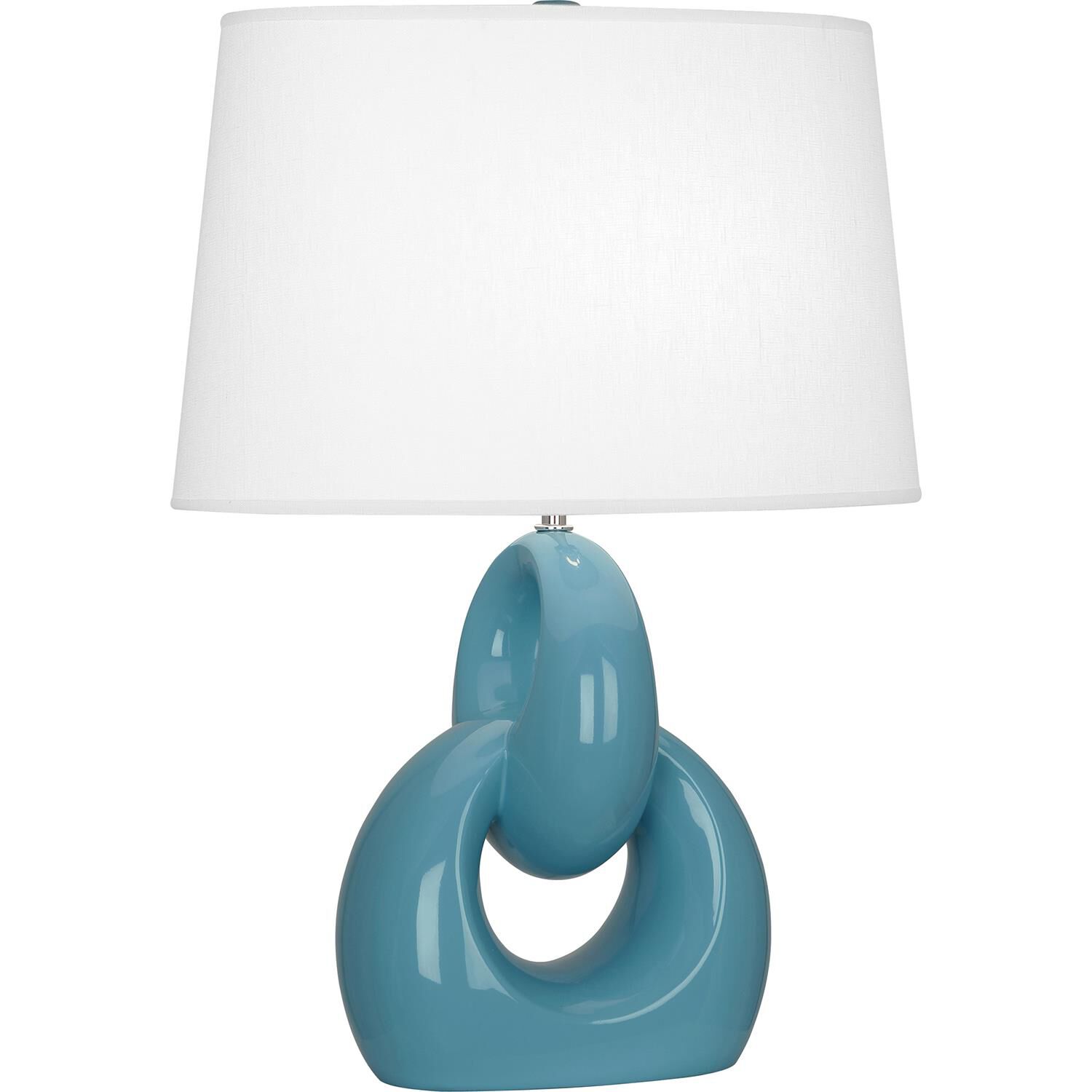 Shown in Steel Blue Glazed Ceramic With Polished Nickel Accents finish and Oval Oyster Linen shade