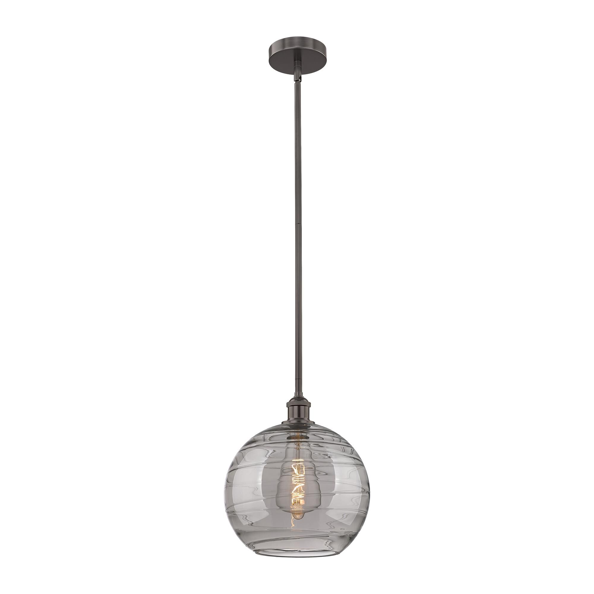 Shown in Oil Rubbed Bronze finish and Light Smoke Deco Swirl glass