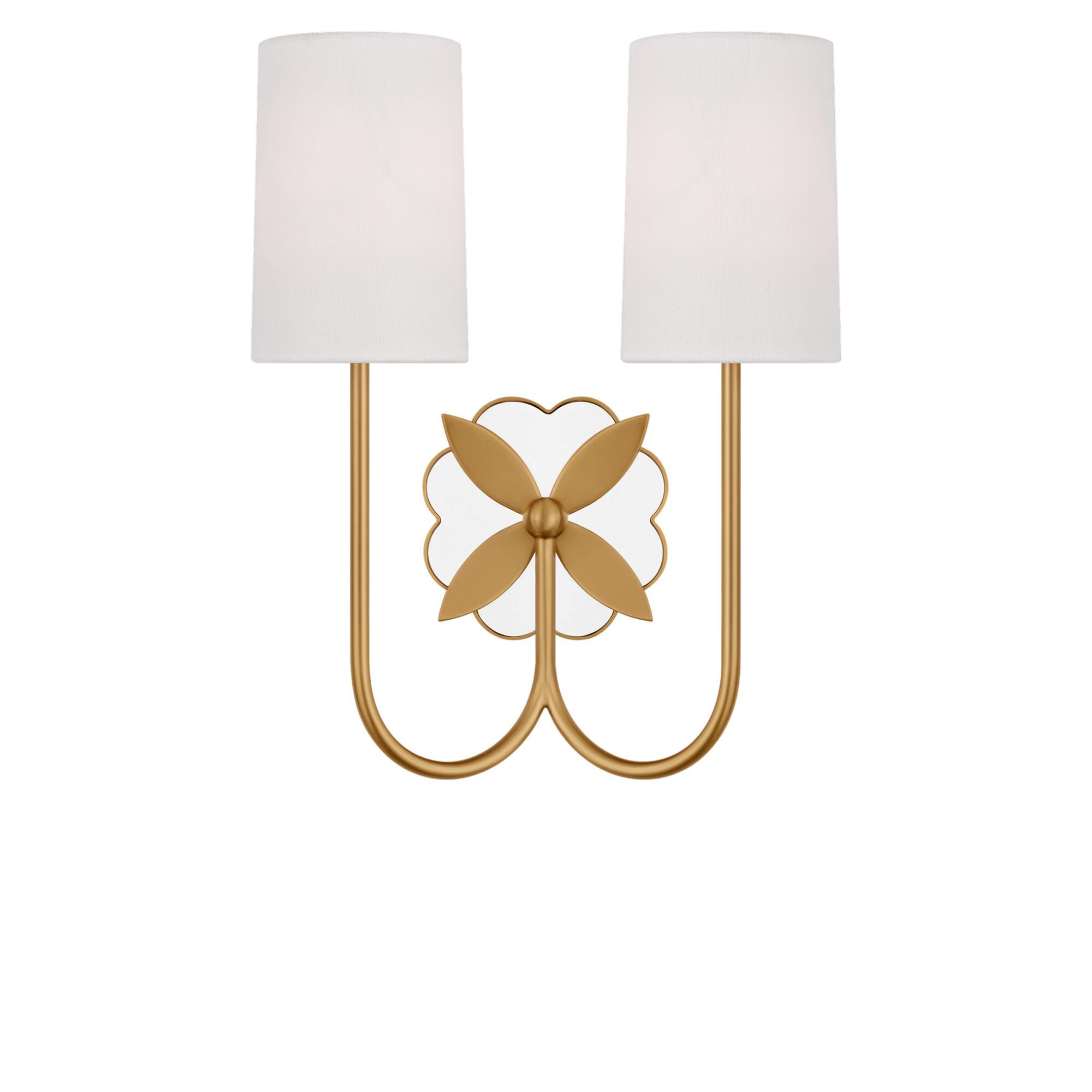 Shown in Burnished Brass finish and White Linen Fabric shade