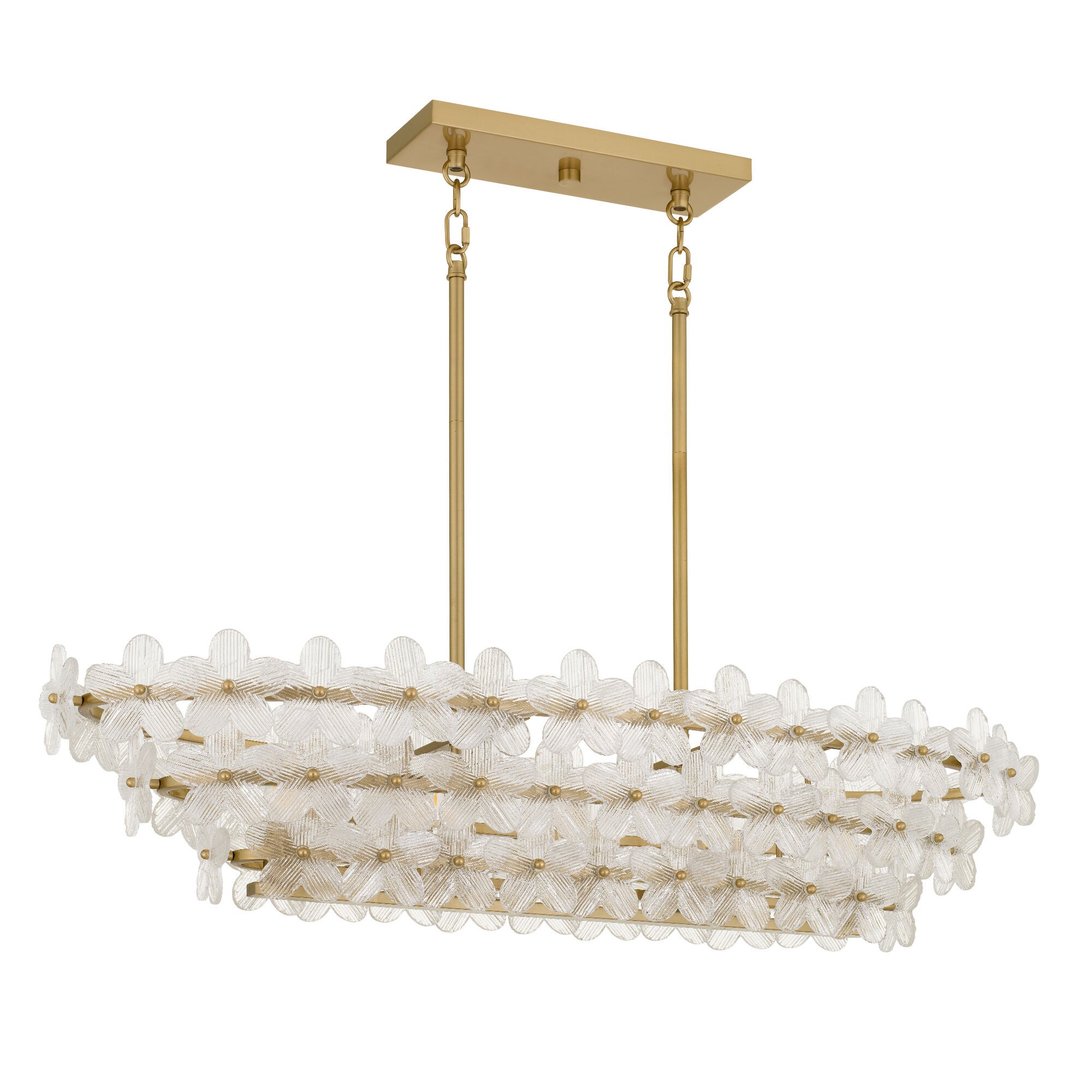 Shown in Brushed Gold finish and Clear Textured Glass shade