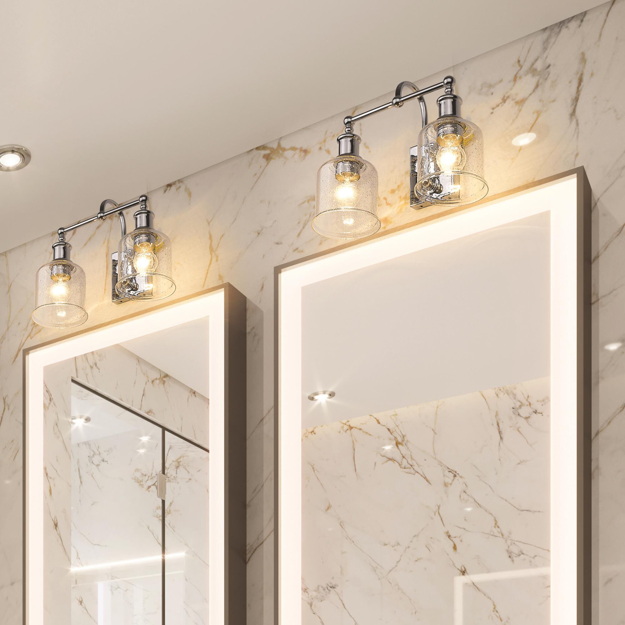 Shown in Chrome finish and Seeded glass