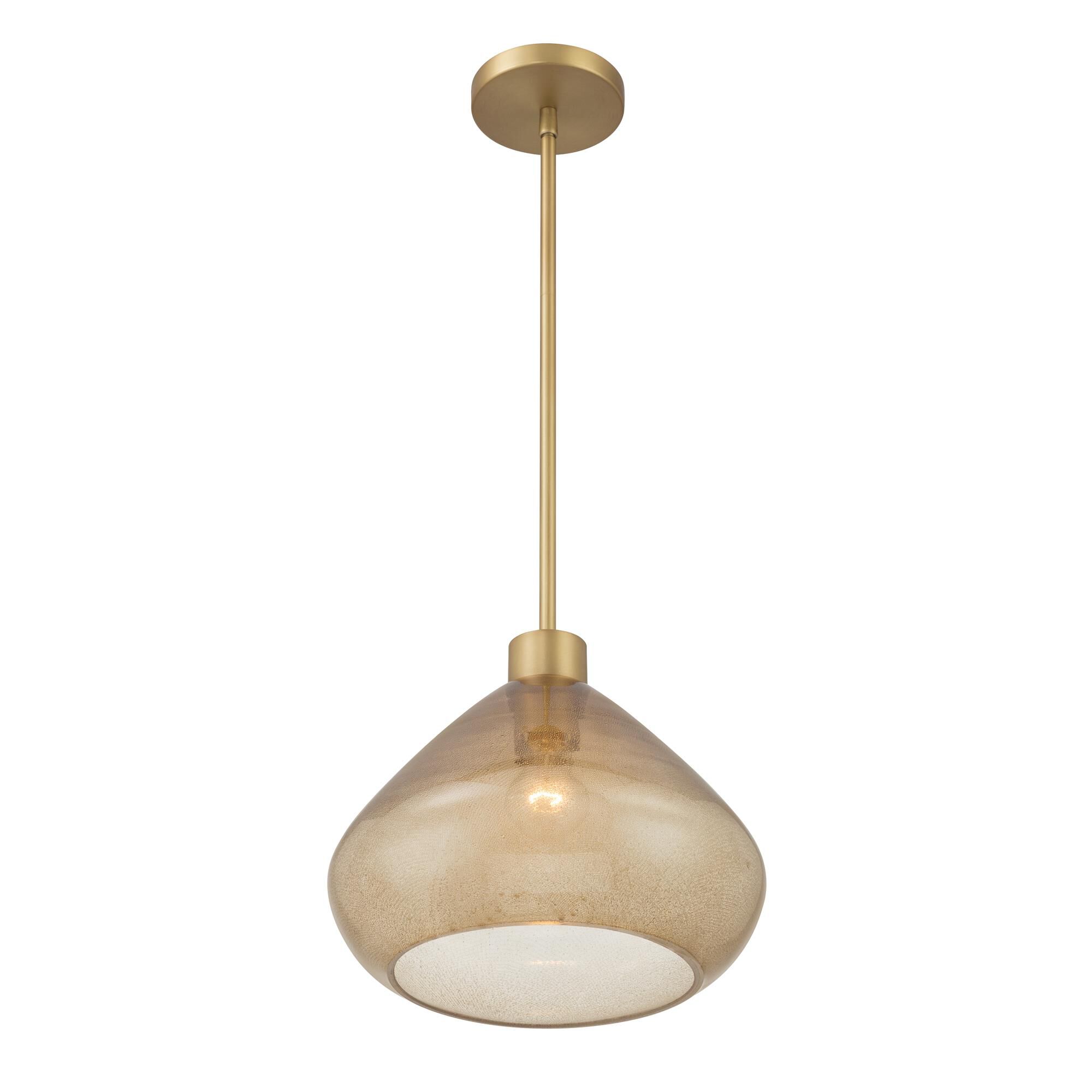 Shown in Legacy Brass finish and Brown Bubble glass