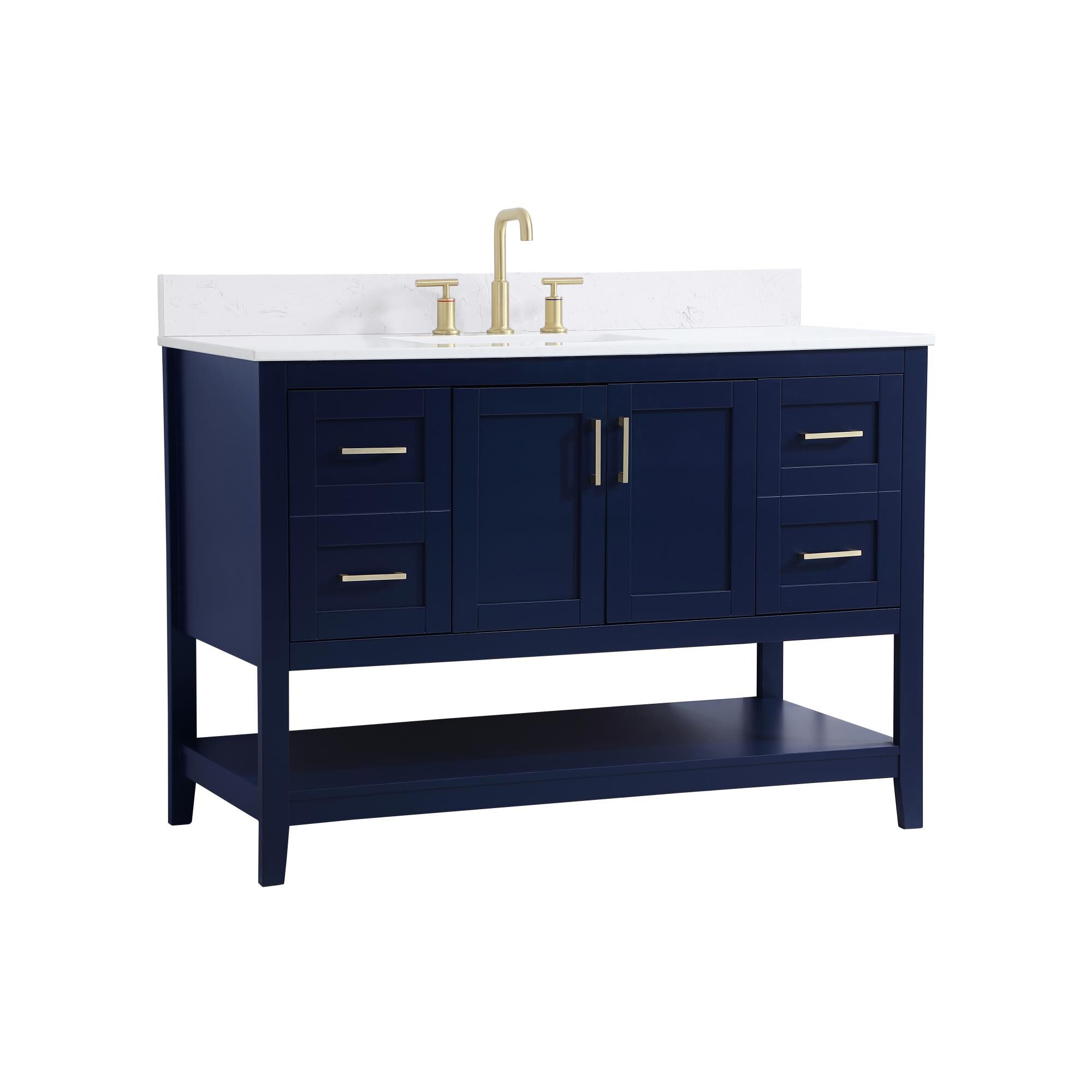 Shown in Blue And Gold With Calacatta Quartz finish