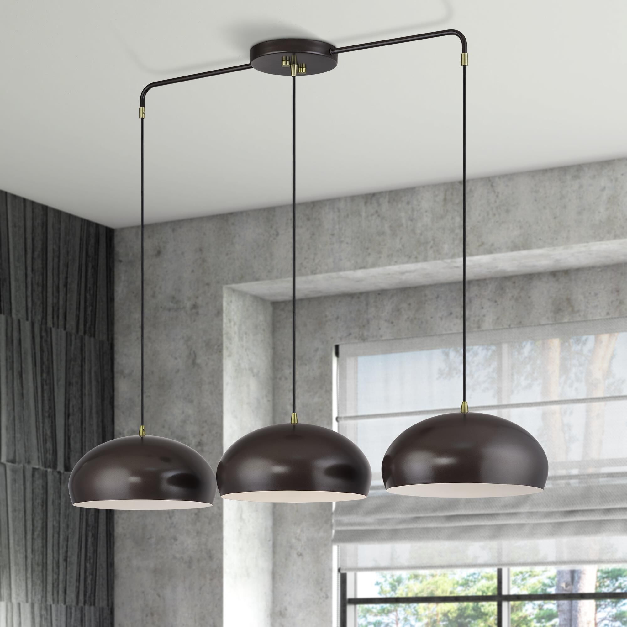 Shown in English Bronze with Antique Brass Accents finish and English Bronze Steel with Shiny White Inside shade