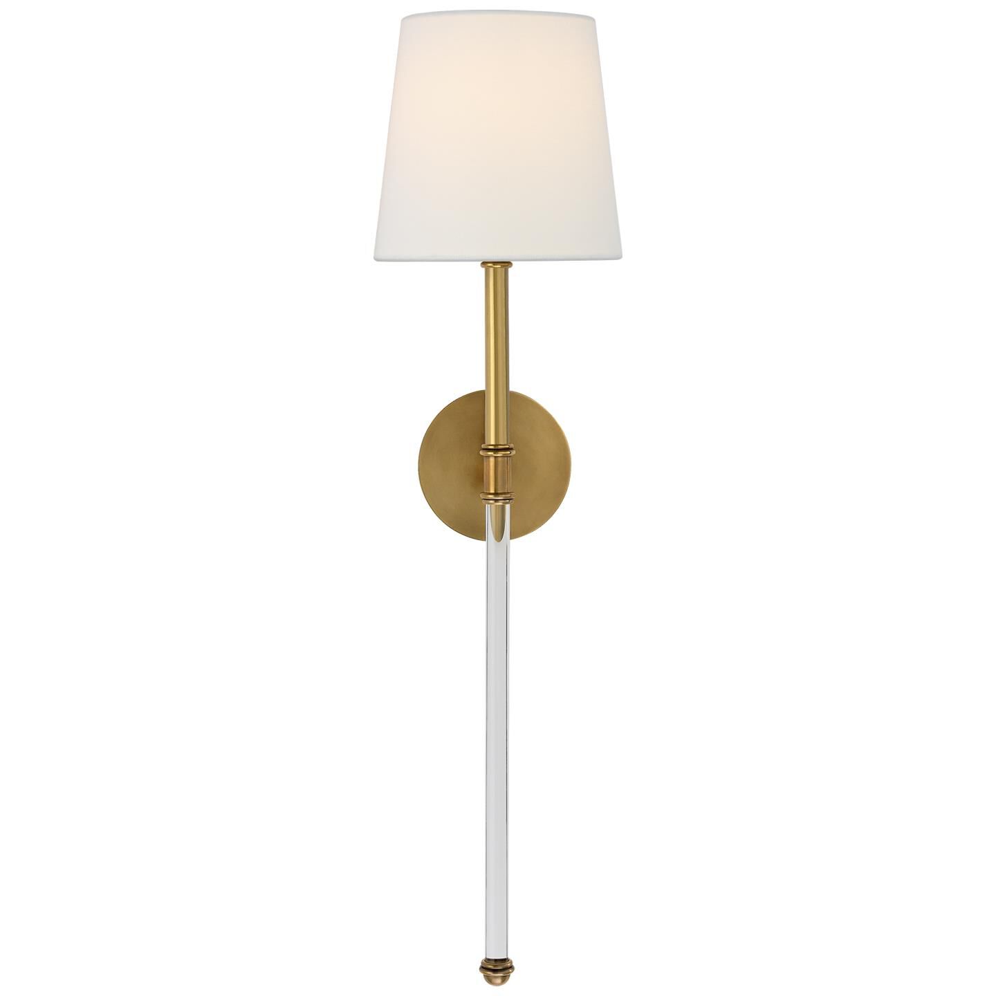 Shown in Hand-Rubbed Antique Brass finish and Linen shade