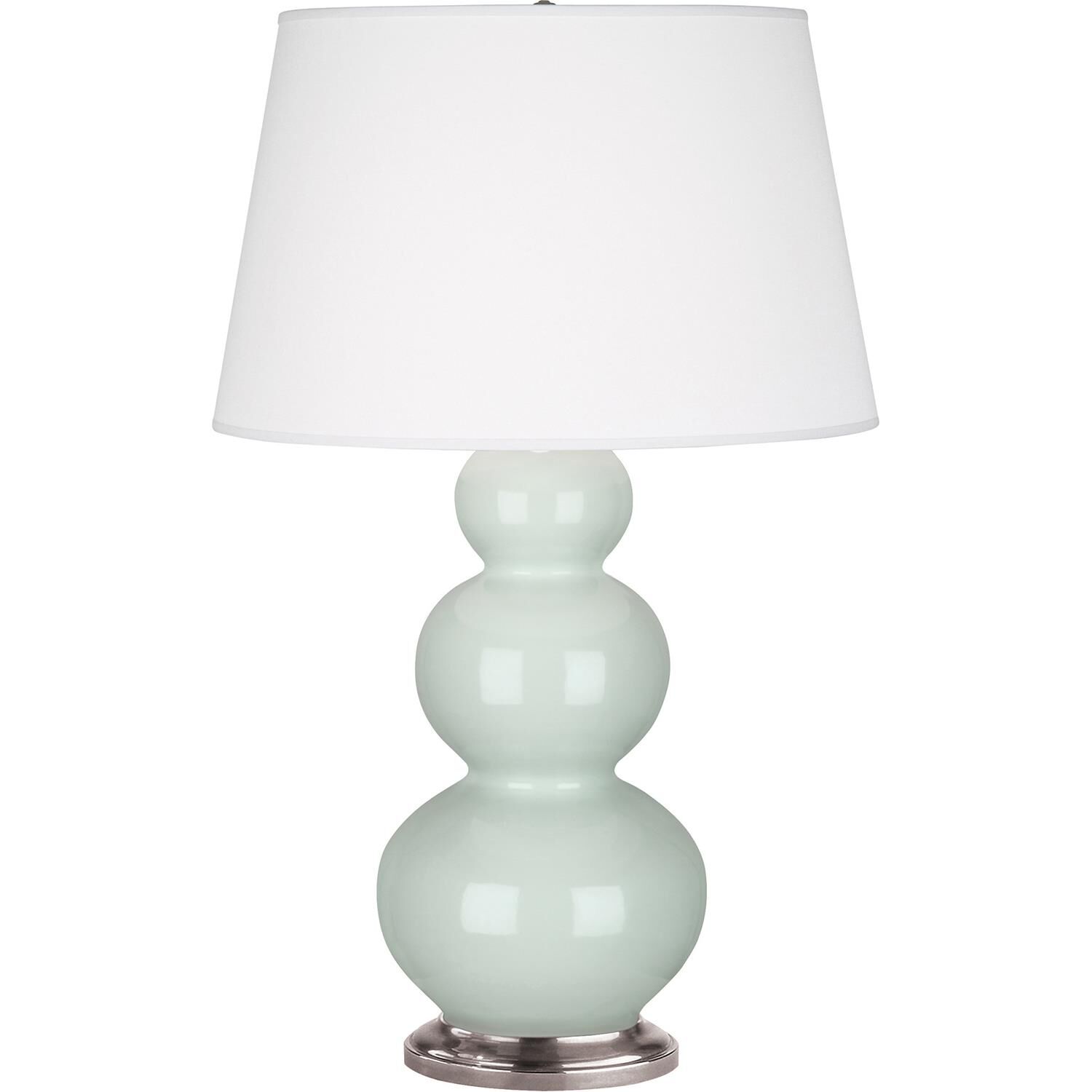 Shown in Celadon Glazed Ceramic finish and Pearl Dupioni Fabric shade