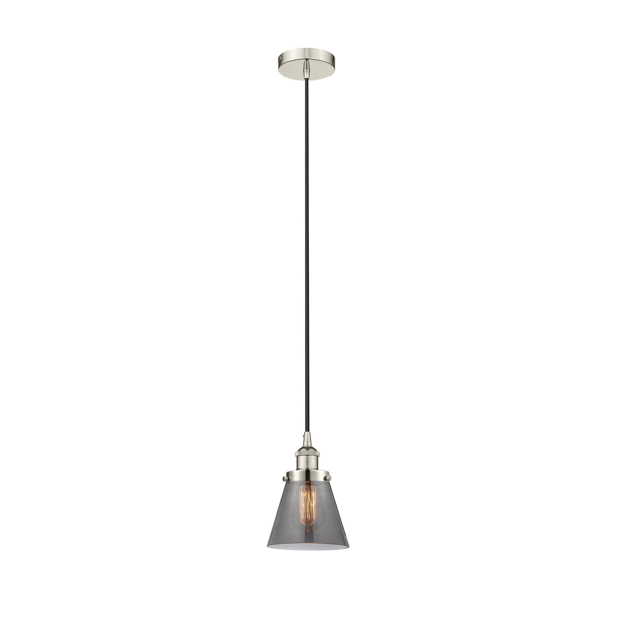 Shown in Polished Nickel finish and Plated Smoke Small Cone glass