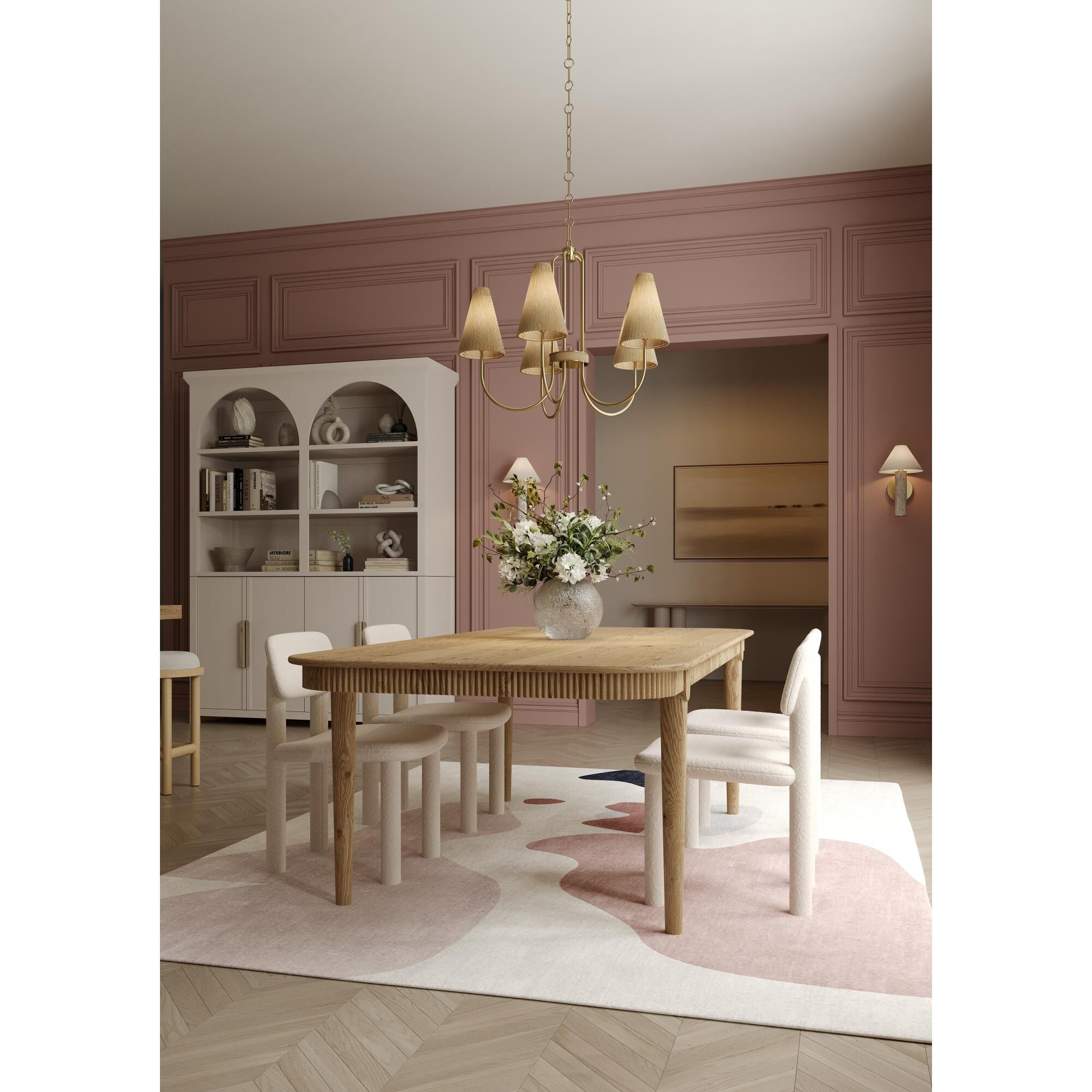 Shown in Aged Brass finish and White Linen shade