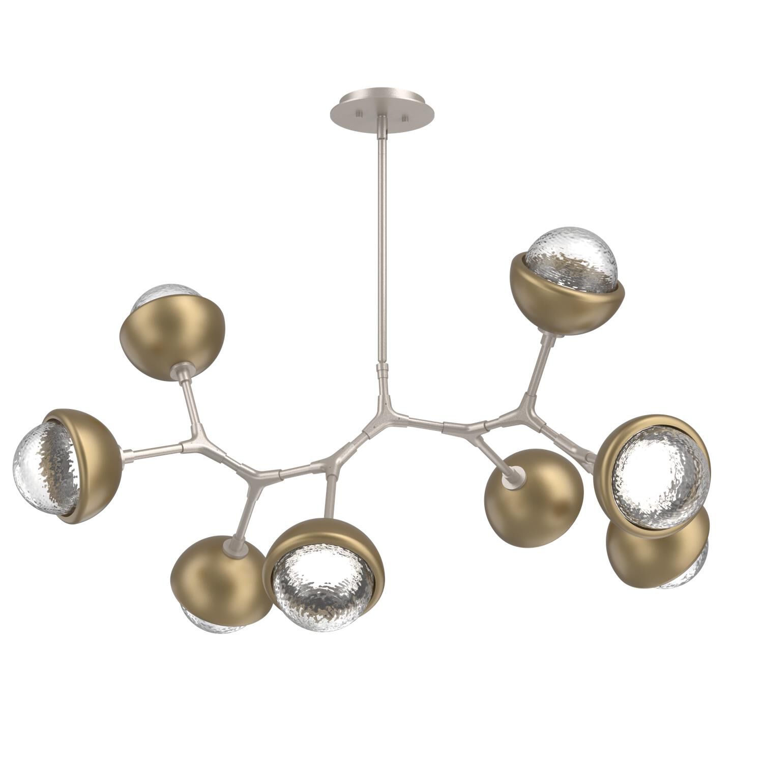 Shown in Beige Silver finish and Clear glass and Gilded Brass accent